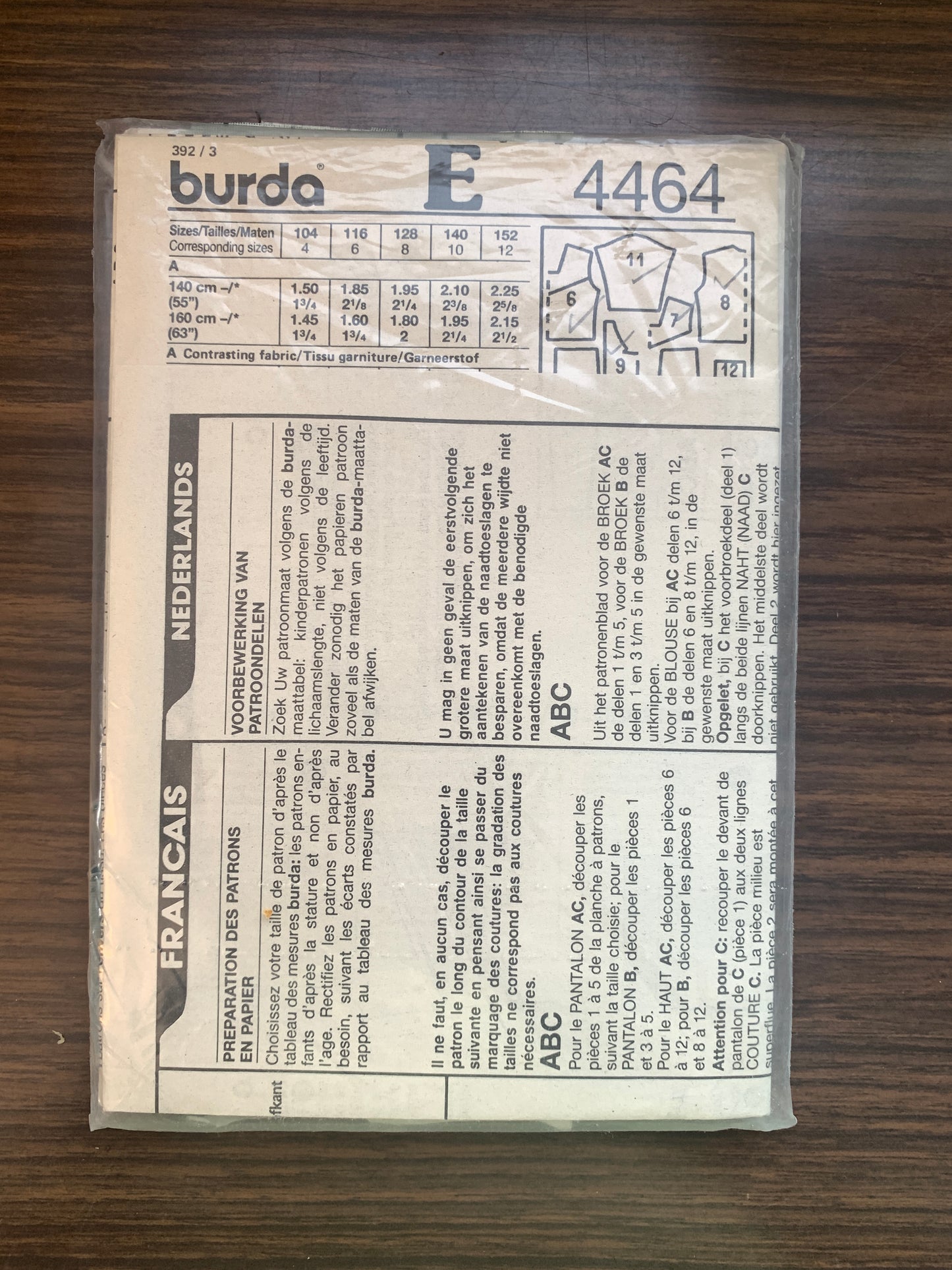 Burda Sewing Pattern 4464 Girls'/Boys' Pants, Tops, Pullover, Elastic Waist, Jogging Suit, Pull-On, Stretch Knits, Size 4-12, Cut, 2000