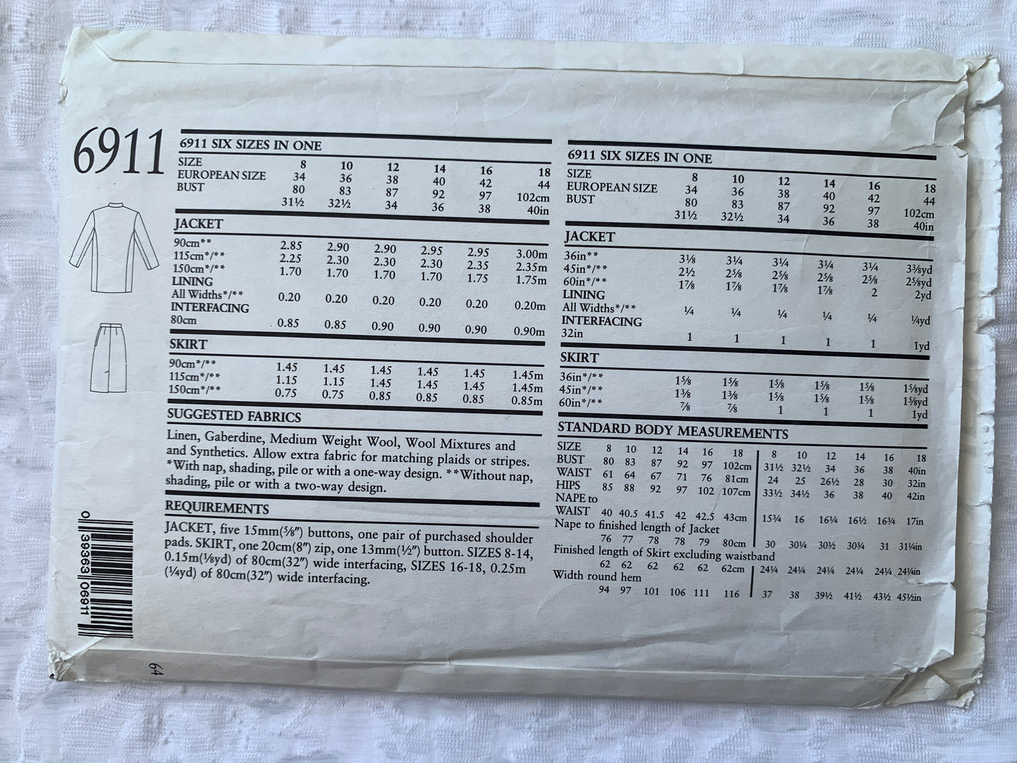 Simplicity New Look Sewing Pattern 6911 Misses' Jacket, Skirt, Button Front, Pockets, Size 8-18, Uncut, 2002