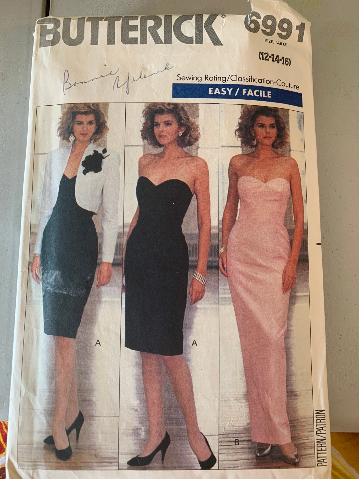 Butterick Sewing Pattern 6691 Misses' Jacket, Dress, Loose-Fitting, Princess Seams, Shoulder Pads, Zipper, Size 12, Cut, Vintage 1988