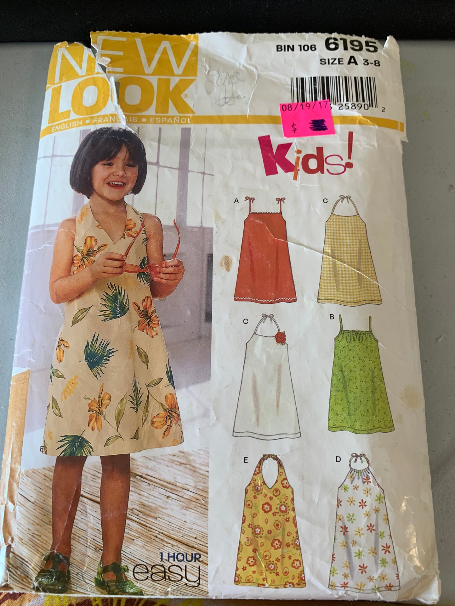 Simplicity New Look Sewing Pattern 6195 Girls' Dresses, Sleeveless, Pullover, Shoulder/Neck Straps, Below Knee, Size 3-8, Cut, 2007