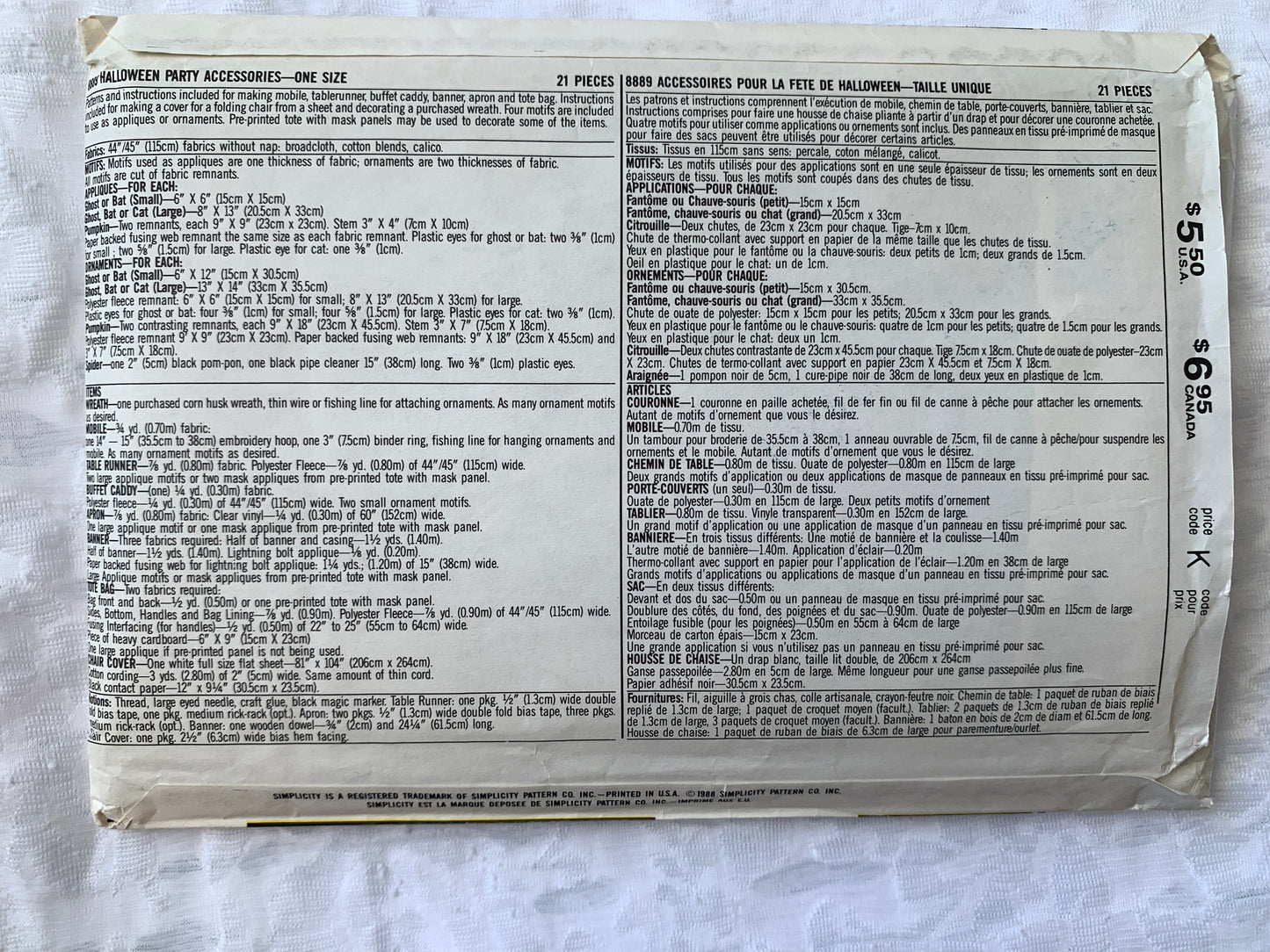 Simplicity Sewing Pattern 8889 Crafts, Halloween, Ghosts, Wreath, Table Runner, Banner, Tote, Chair Cover,Uncut, Vintage 1988