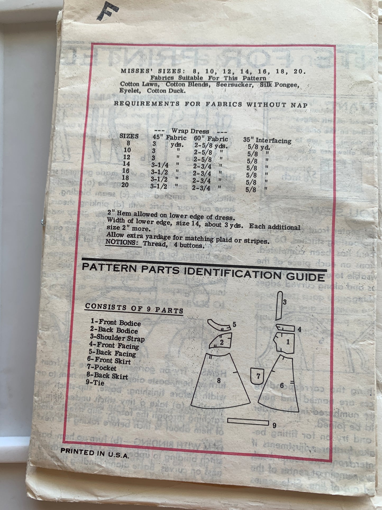 Free Press Sewing Pattern 9143 Misses' Dress, Shoulder Straps, Pockets, Size 18, Uncut, Vintage 1963