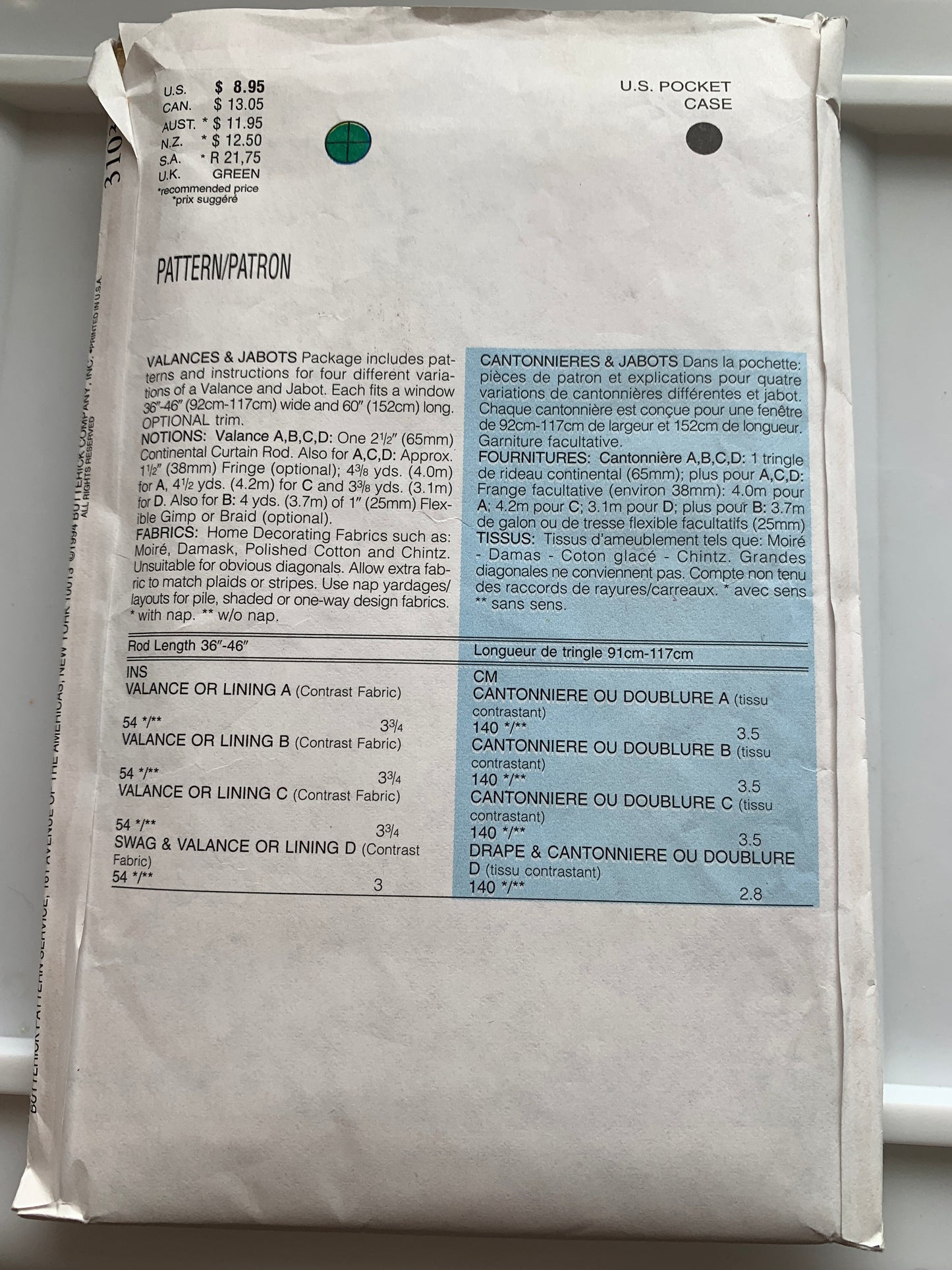 Butterick Sewing Pattern Waverly 3103 Window Shades, Coverings, 4 Variations, Valances, Jabots, Uncut, Vintage 1994