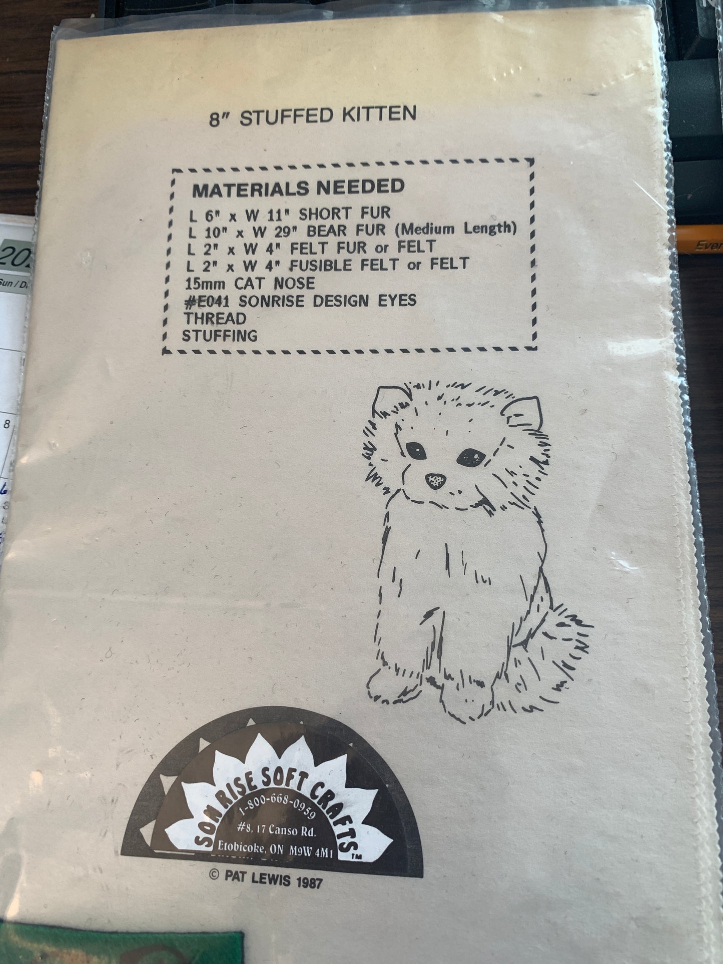 Son Rise Soft Craft Stuffed Animal Pattern I, Kittens Size 8 Inches, Uncut, Vintage 1981