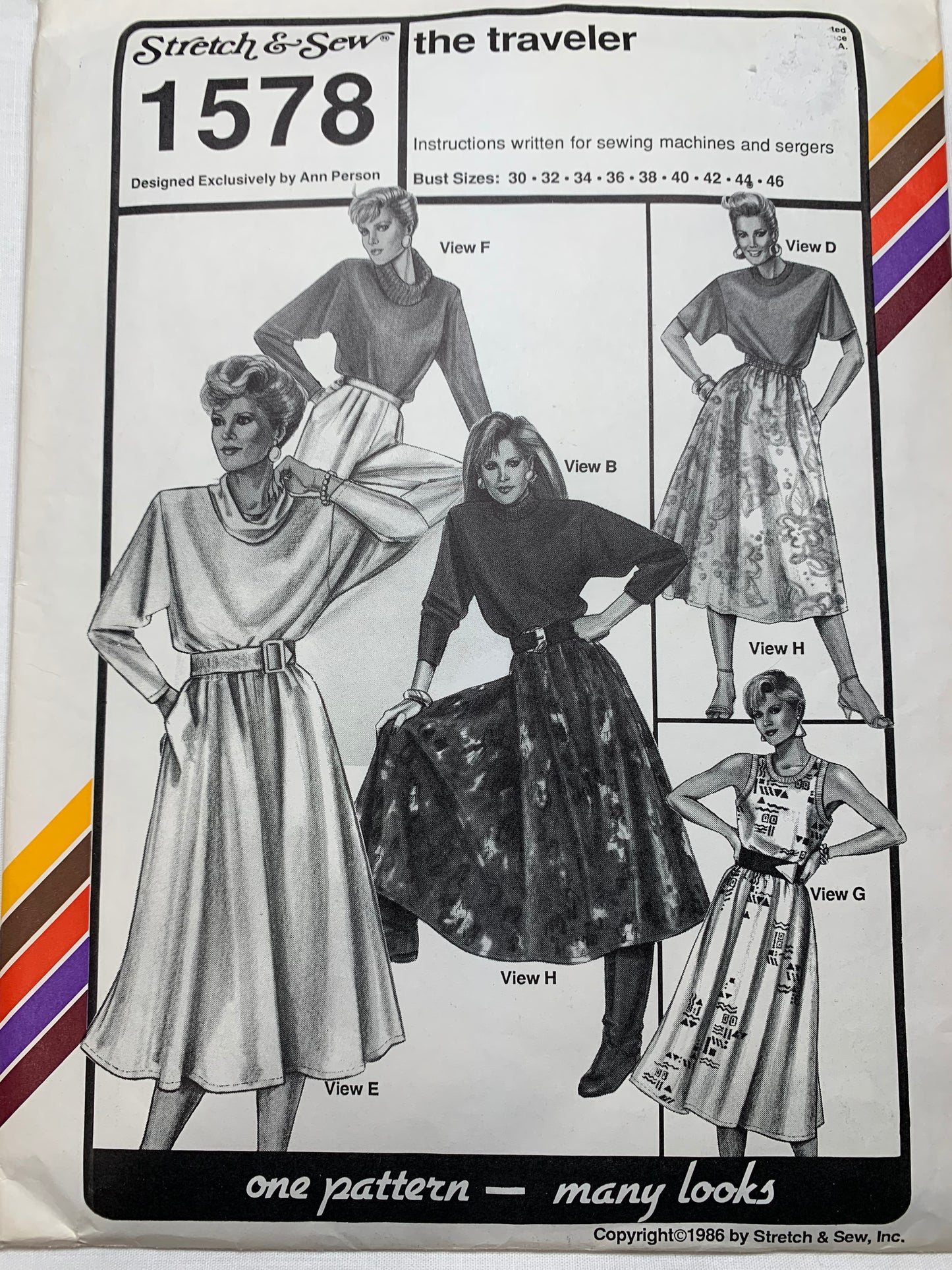 Stretch & Sew 1578 Ann Person Collectibles The Traveler Dresses,Skirt, Tops, Long/Short Sleeves Zipper, Uncut, 1986