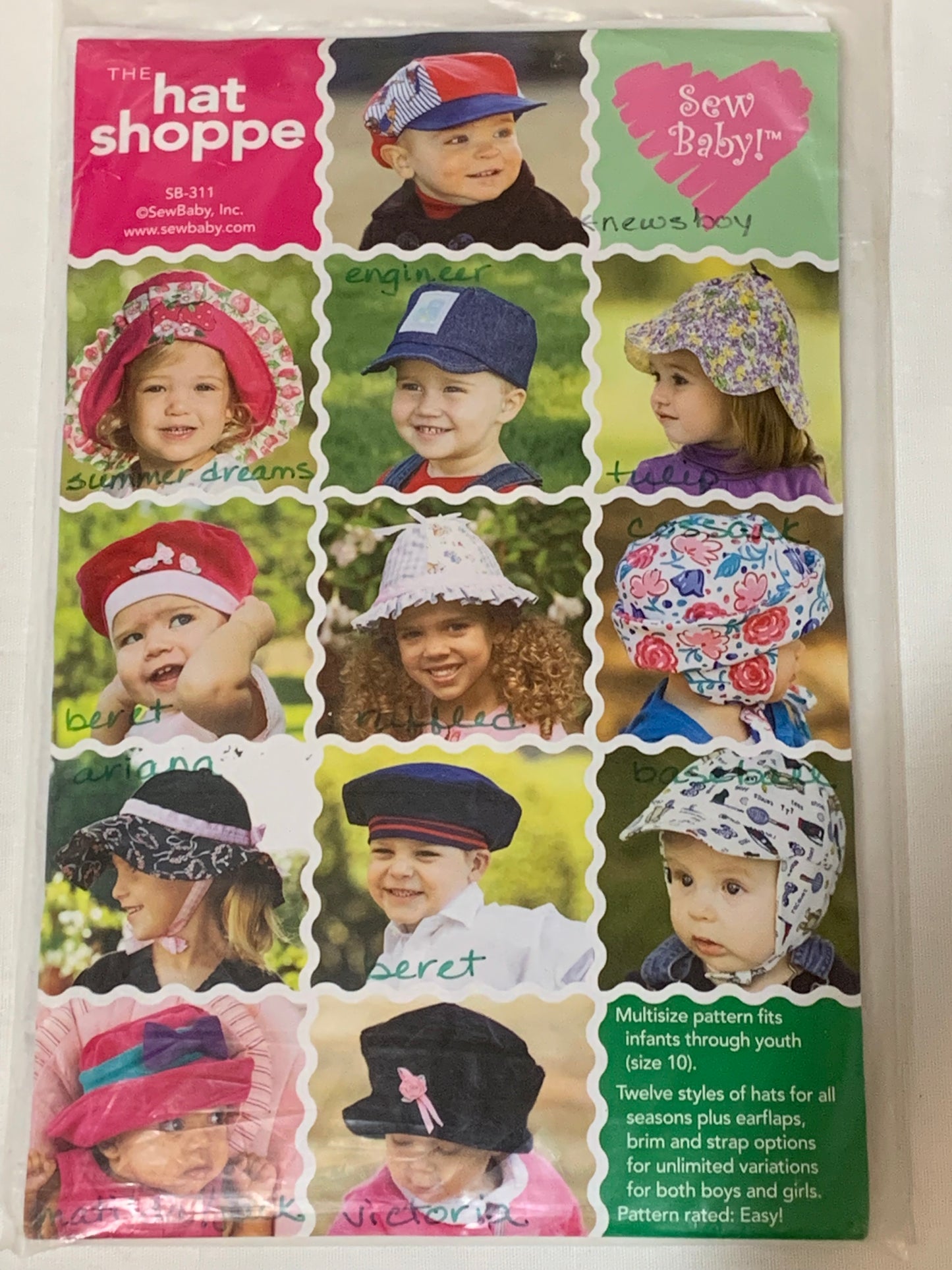 The Hat Shoppe, 12 Styles of Children's Hats, Cap, Bonnet, Beret, Sun, Fancy