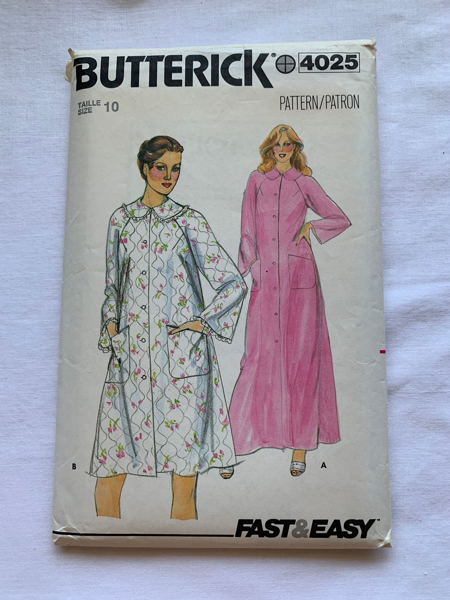 Butterick Sewing Pattern 4025 Misses' Robe, Housecoat, Loose-Fitting, Long Sleeves, Button Front, Pockets, Size 10, Cut, Vintage 1980