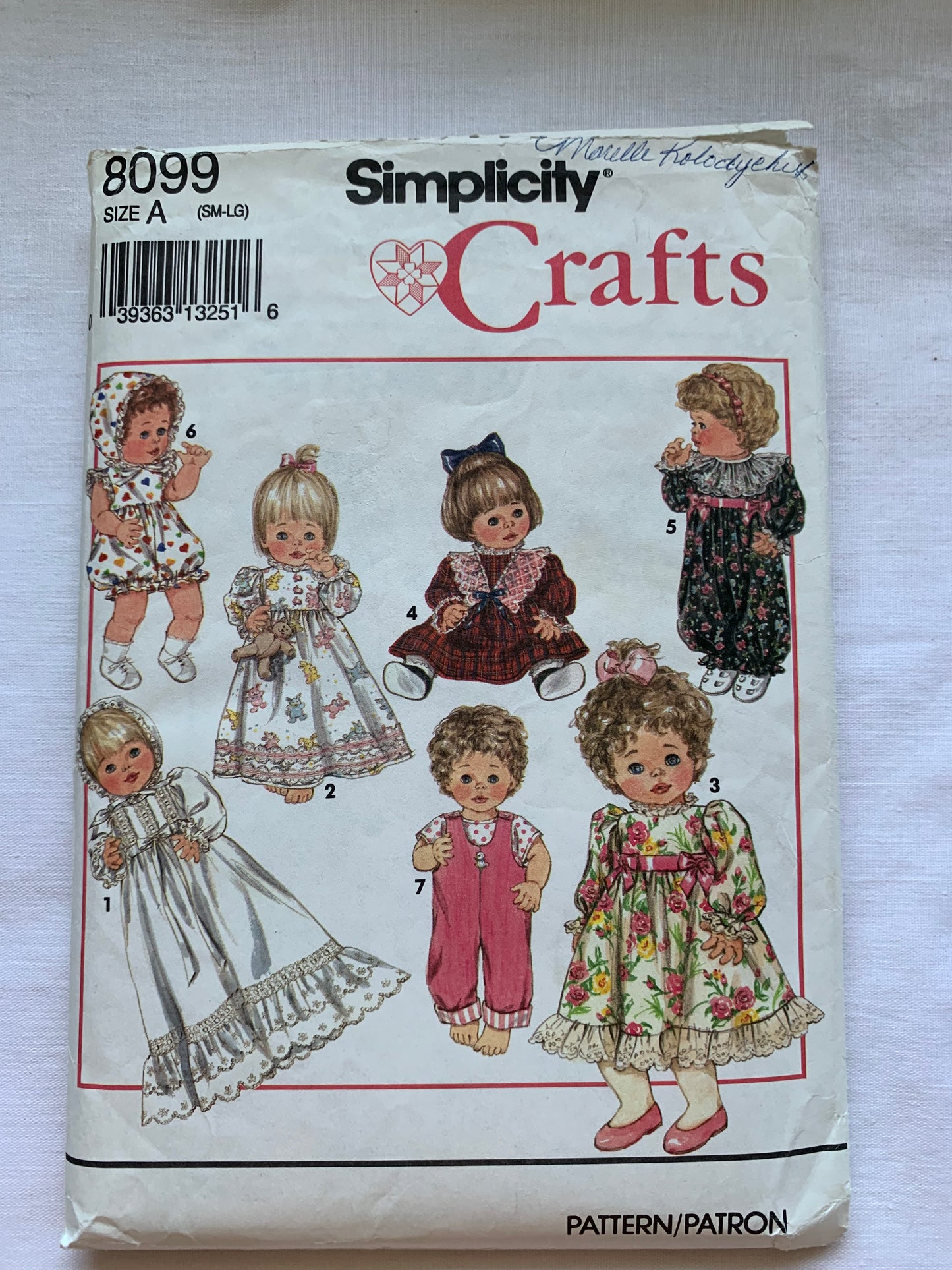 Simplicity Sewing Pattern 8099 Doll Clothes Sm 12"-14", Gown, Nightgown, Pants, Romper, Sunsuit, Shirt, Overalls, Cut, Vintage 1992