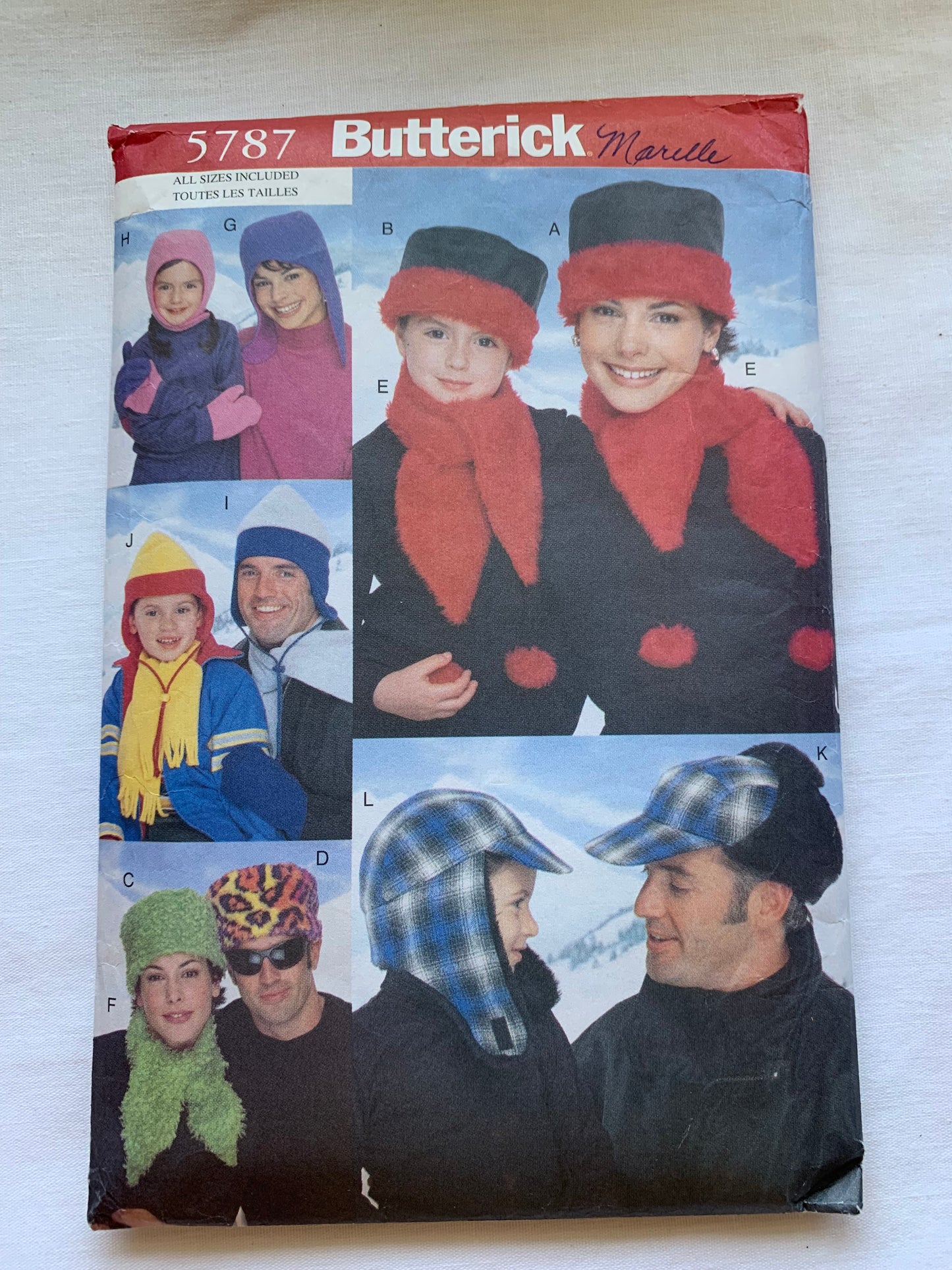 Butterick Sewing Pattern 5787 Misses'/Men's/Childrens' Hats, Scarves, Mittens, All Sizes, Cut, Vintage 1998