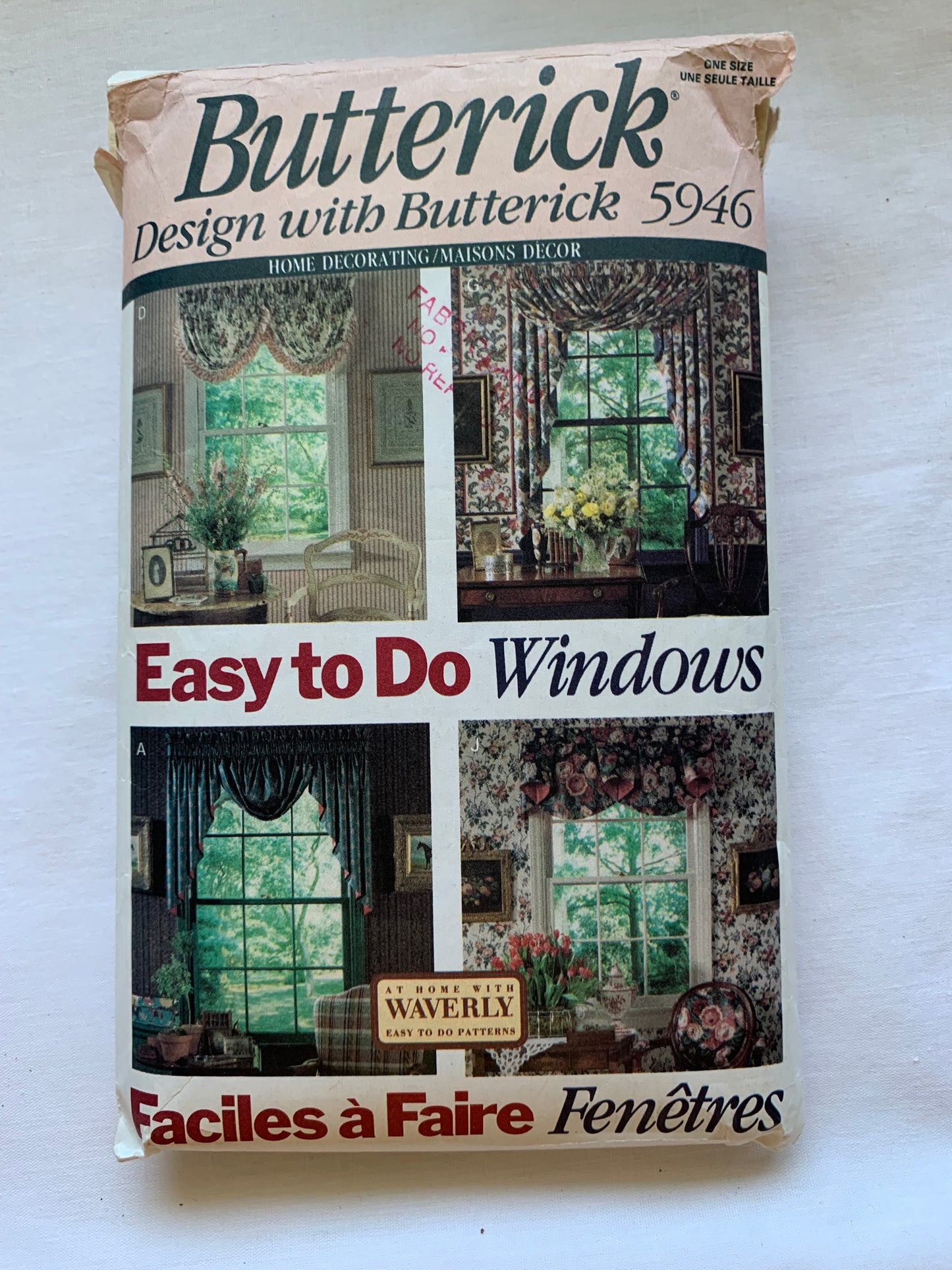 Butterick Sewing Pattern 5946 Window Shades, Coverings, 12 Variations, Unlined, Curtains, Jabot, Valance, Swag, Cafe, Cut, Vintage 1992