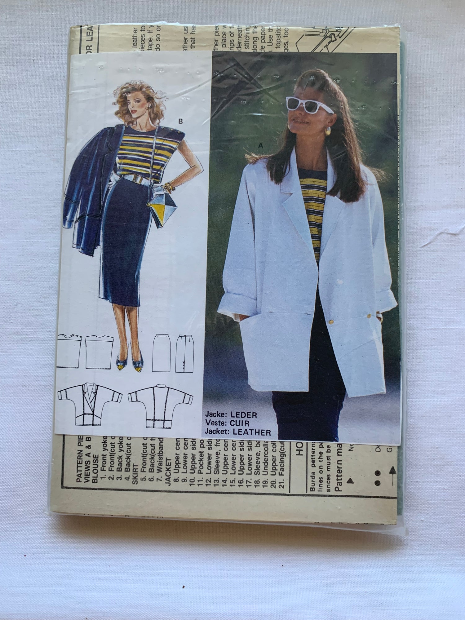Burda Sewing Pattern 5730 Misses' Skirt, Top, Jacket, Button Front, Long Sleeves, Zipper Back, Size 36-44, Cut, Vintage 1995