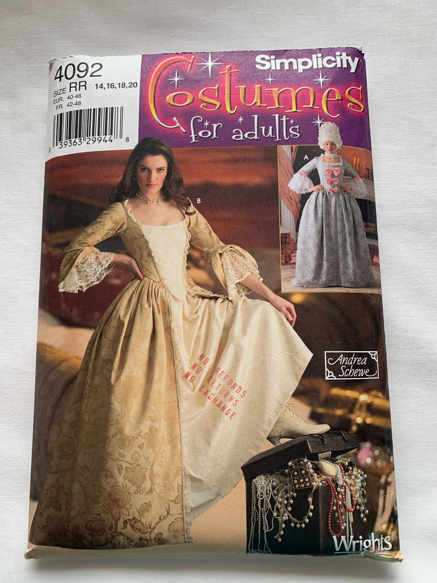 Simplicity Sewing Pattern 4092 Misses' Costumes, Renaissance, Medieval Dresses, Long Sleeves, Zipper Back, Bows, Slip, Size 14-20, Uncut, 2006