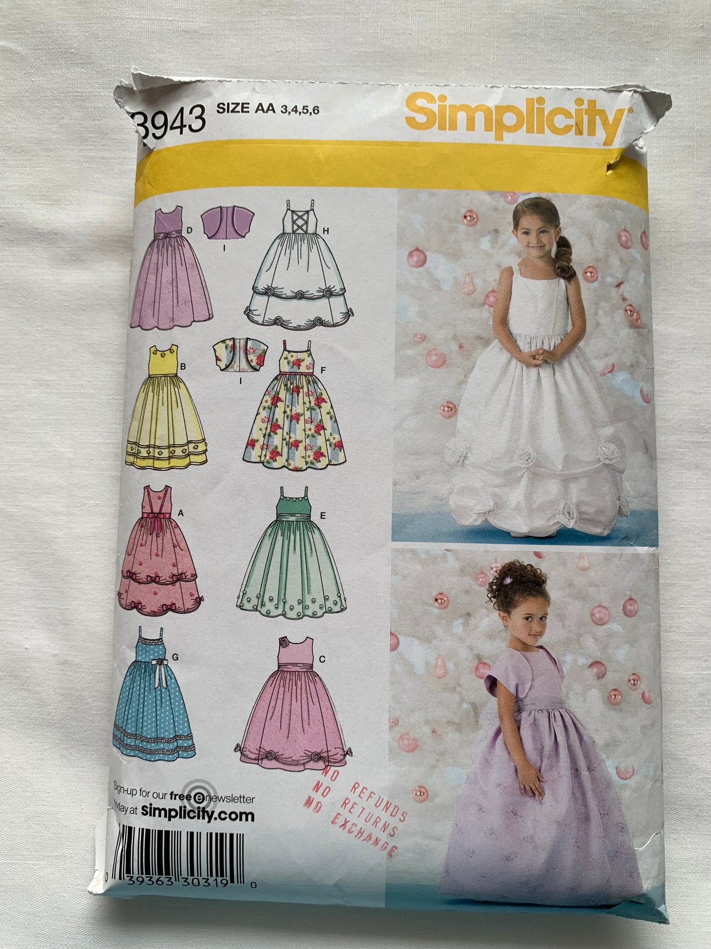 Simplicity Sewing Pattern 3943 Child's Dress, Bolero, Flared, Zipper Back, Sleeveless, 10 Variations, Size 3-8, Uncut, 2006