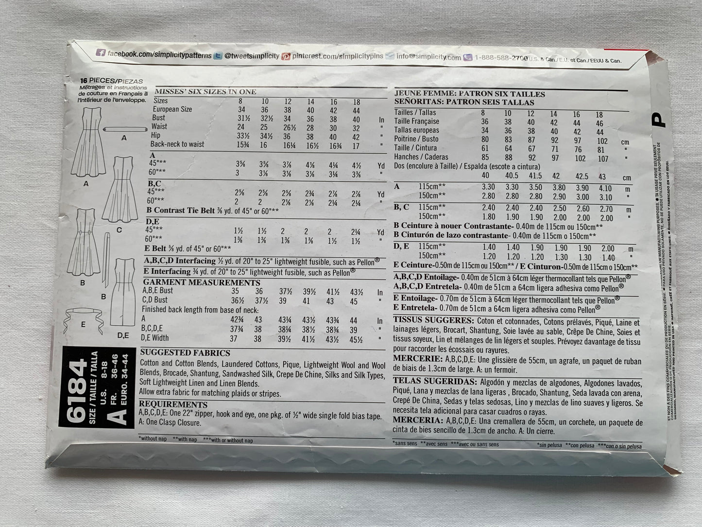 Simplicity New Look Sewing Pattern 6184 Misses' Dress, Shoulder Straps, 6 Variations, Fitted, Zipper Back, Size 8-18, Uncut, 2003