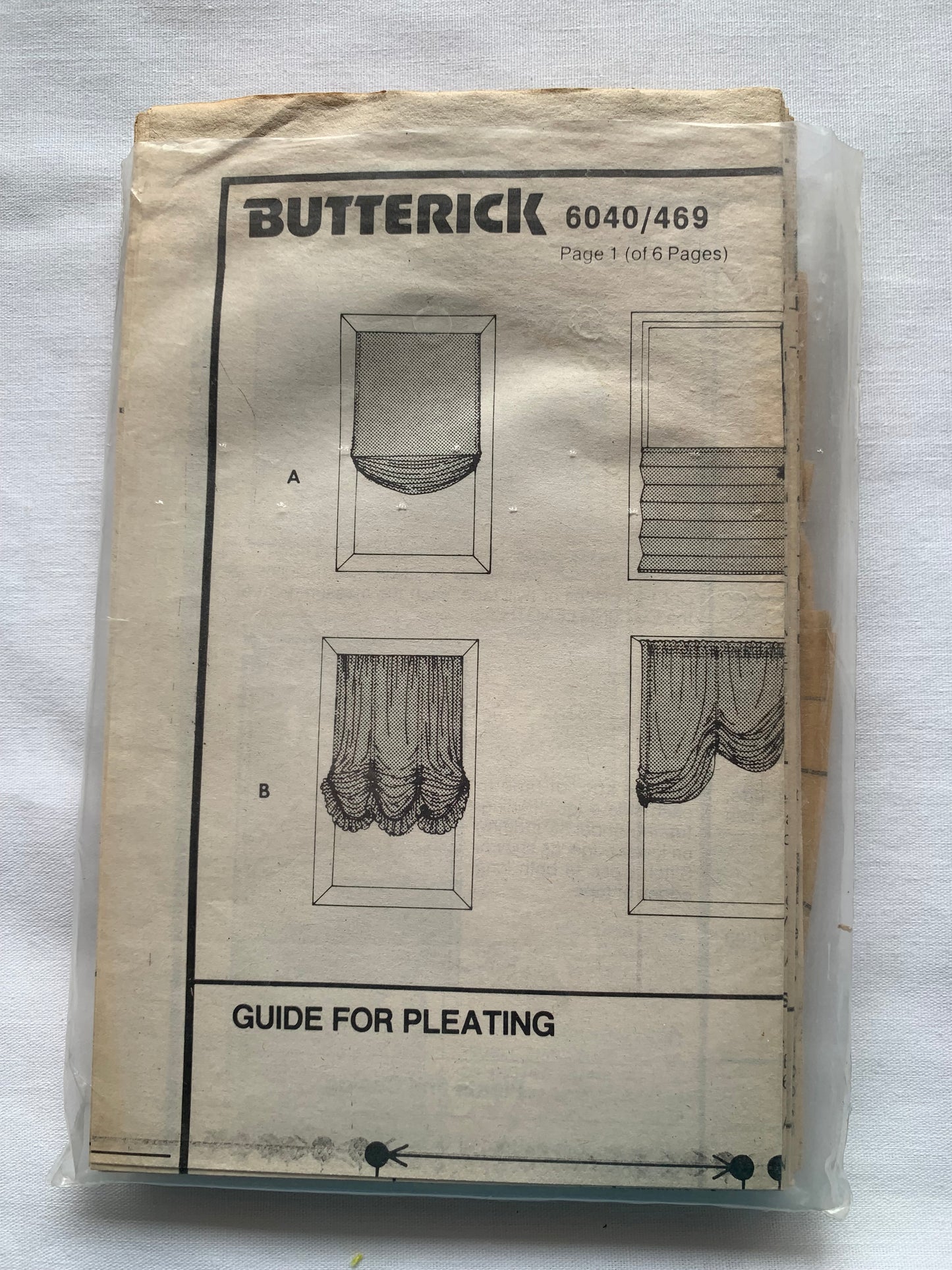 Butterick Sewing Pattern 6040 Window Shades, Coverings, 4 Variations, Unlined, Curtains, Jabot, Valance, Swag, Cafe, Cut, Vintage 1992