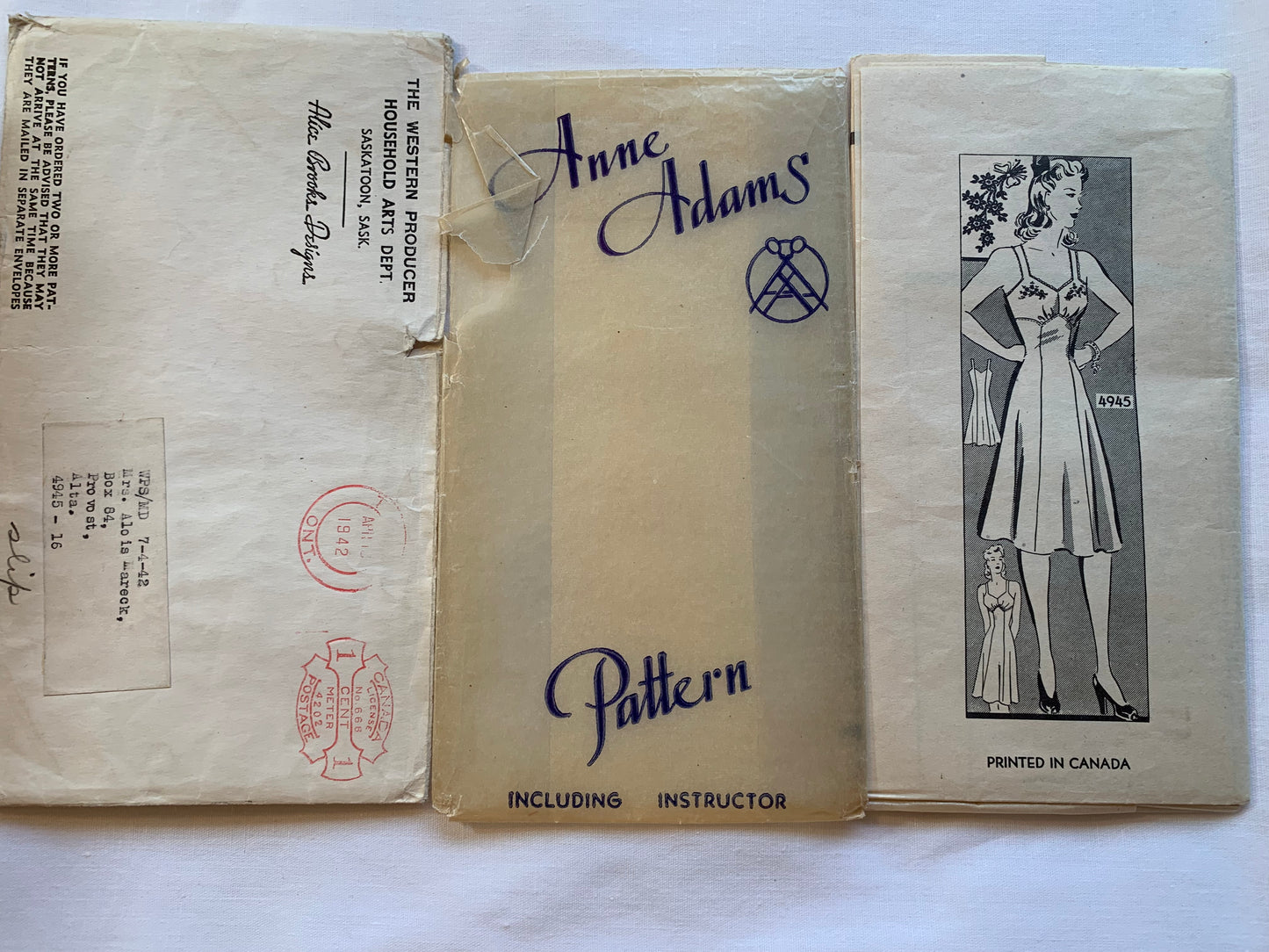 Western Producer Sewing Pattern 4945 Anne Adams Misses' Slip, Fitted, Shoulder Straps, Size 16, Cut, Vintage 1942