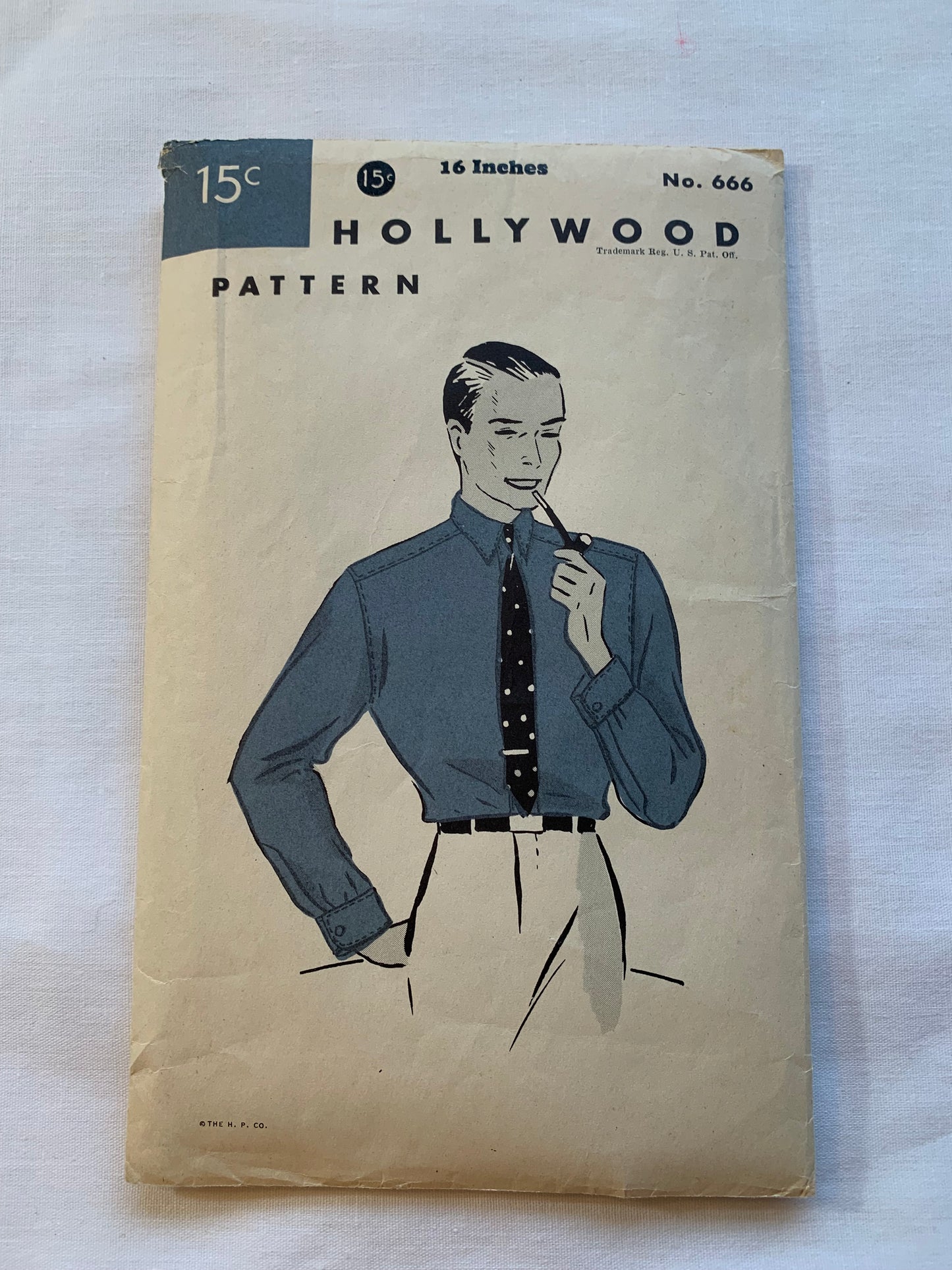 Hollywood Sewing Pattern 666 Men's Shirt, Long Sleeves, Collar, Button Front, Cut, Size 16" Neck, Vintage 1943