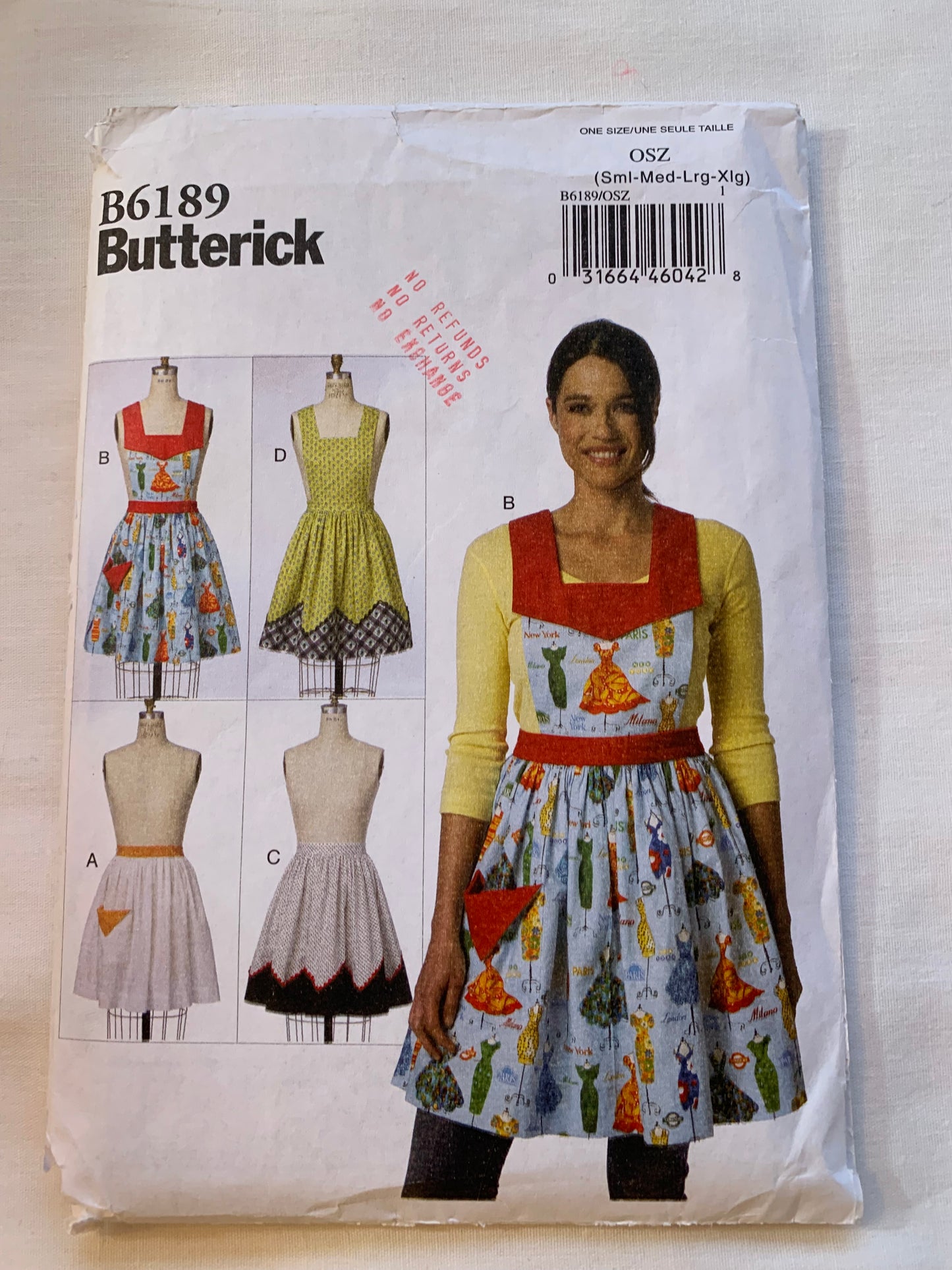 Butterick Sewing Pattern B6189 Misses' Aprons, 4 Variations, Bib, Pockets, Back Ties, Over The Head, Size 8-22, Cut, 2015
