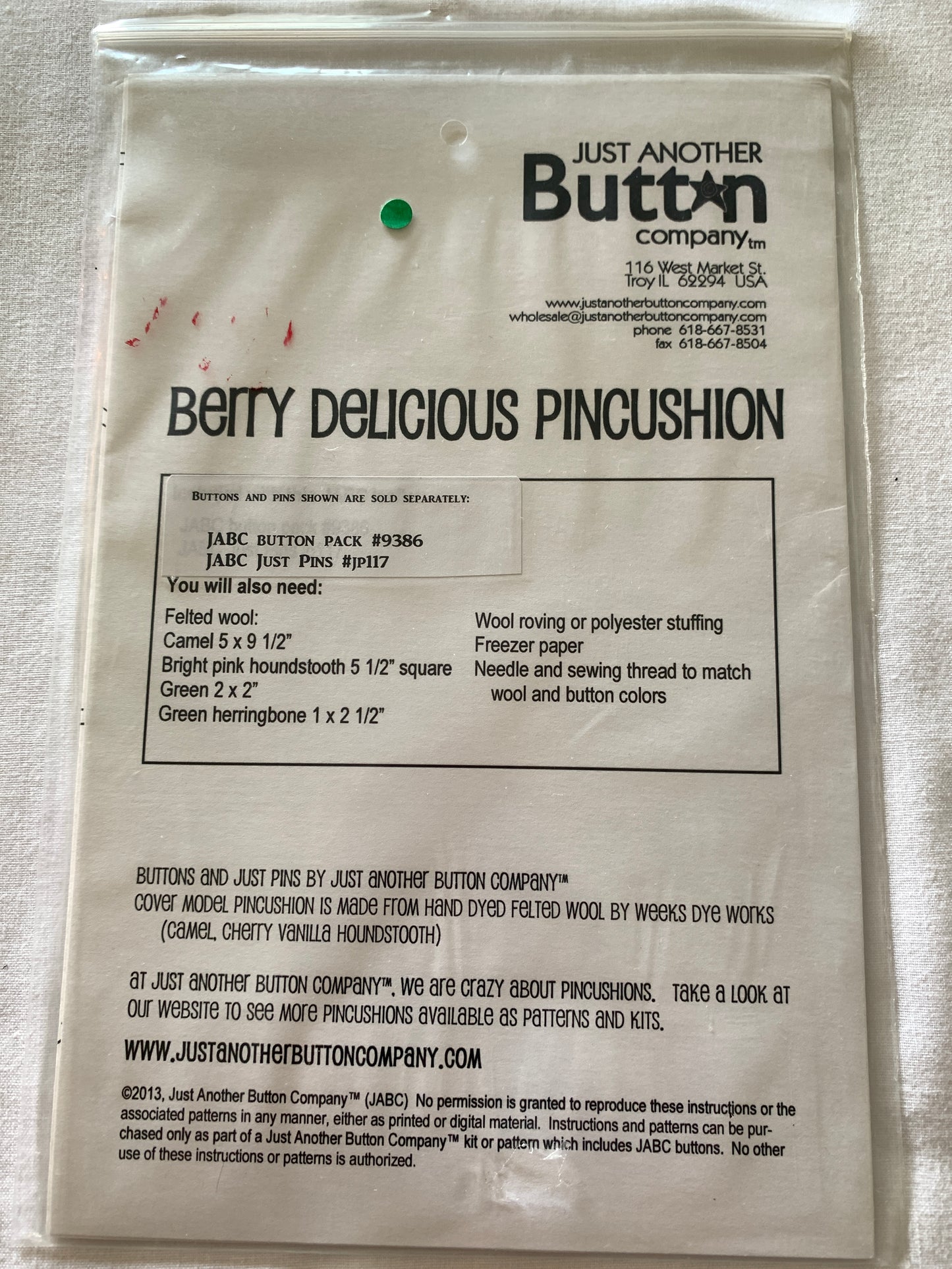 Berry Delicious Pinch Cushion, Just another button Company,