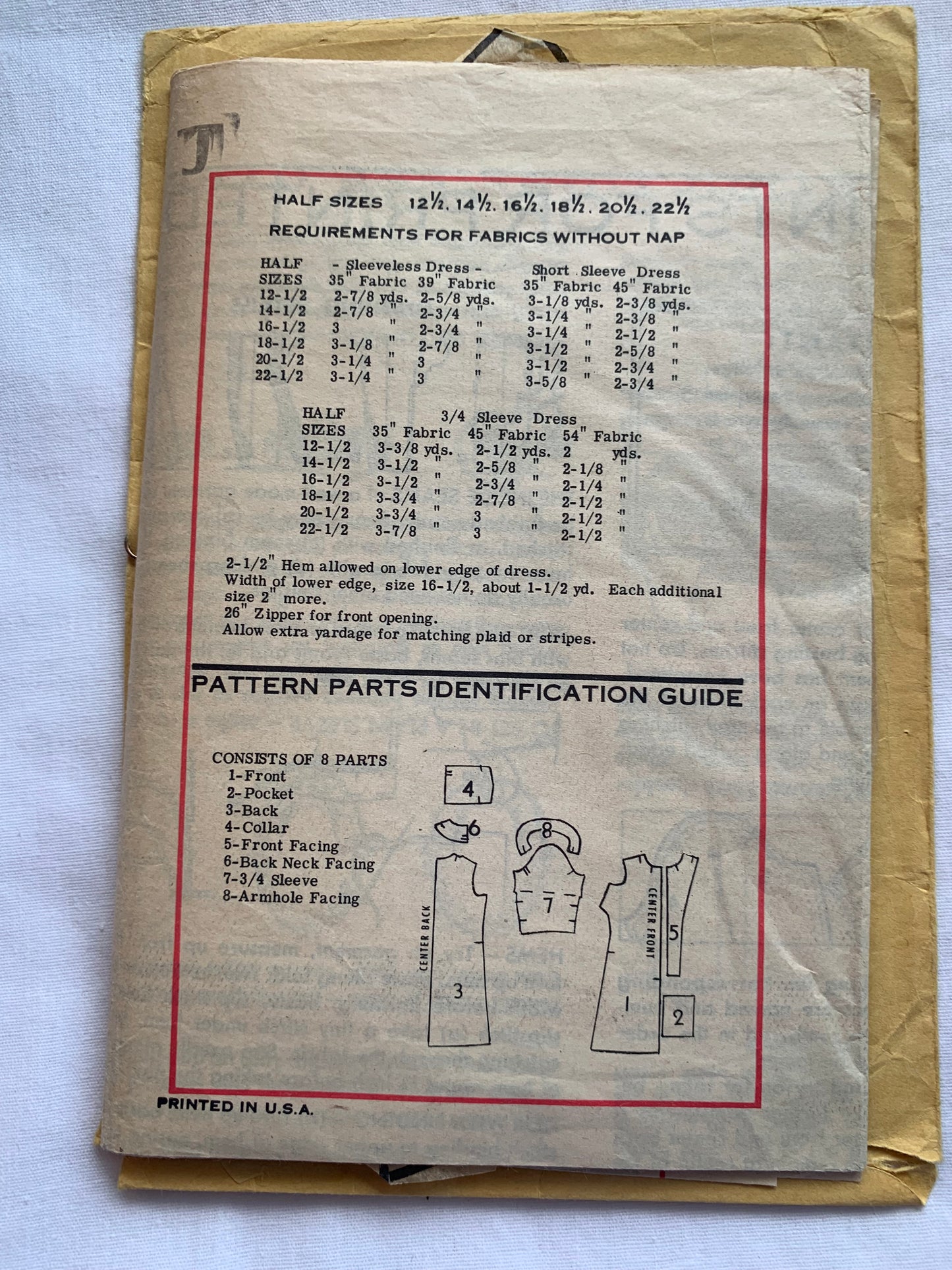 Free Press Sewing Pattern 9340 Misses'/Women's Half Sizes Dress, Zipper Front, Sleeveless, Darts, Loose Fitting, Pockets, Size 14 1/2, Cut, Vintage 1970