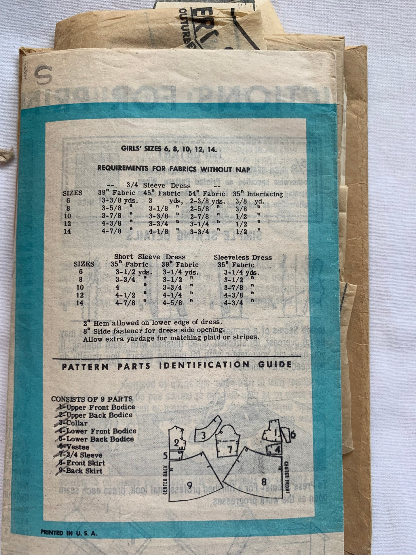 Free Press Sewing Pattern 9138 Girls' Dress, Sleeveless, Flared Skirt, Zipper Back, Size 12, Cut, Vintage 1961