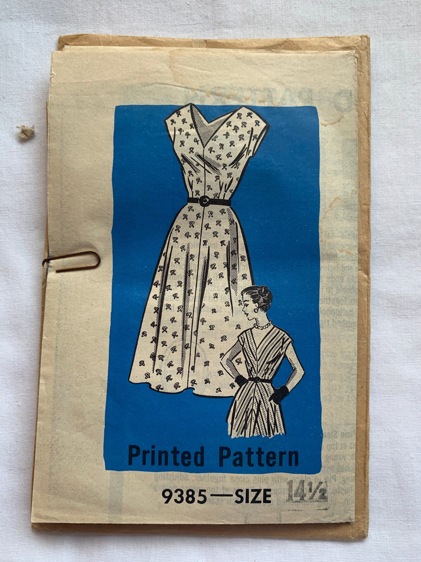 Edmonton Journal Sewing Pattern 9385 Misses'/Women's Half Sizes Dress, Zipper Back, Sleeveless, Darts, Fitted, Size 14 1/2, Cut, Vintage 1959