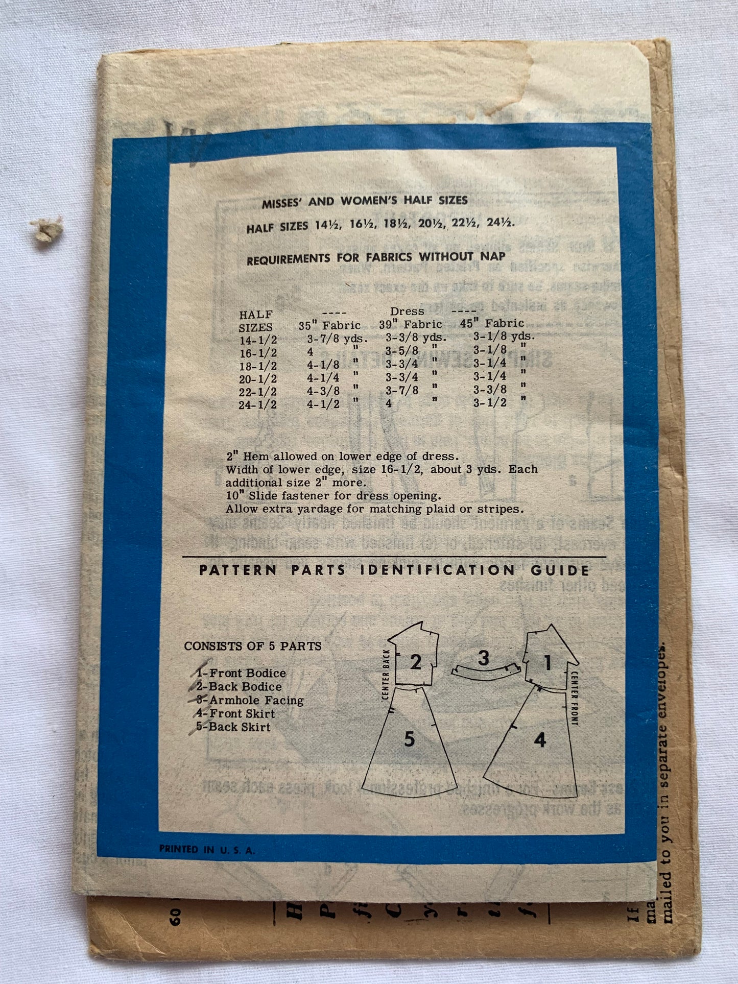 Edmonton Journal Sewing Pattern 9385 Misses'/Women's Half Sizes Dress, Zipper Back, Sleeveless, Darts, Fitted, Size 14 1/2, Cut, Vintage 1959