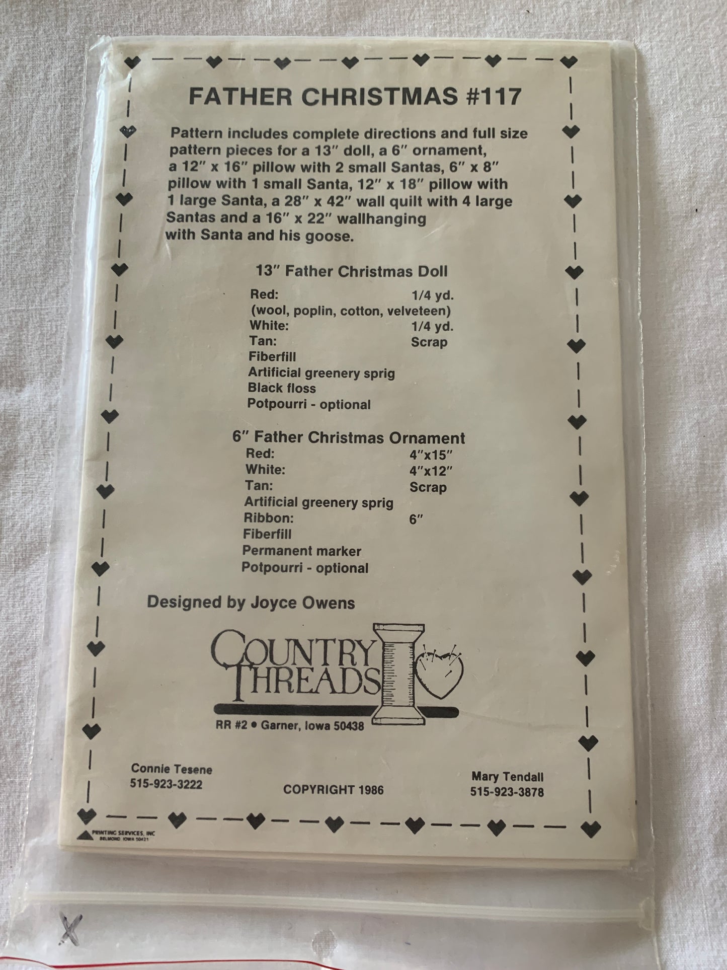 Country Threads Father Christmas Doll Pattern #177 And Ornament, Instructions Only, 1986