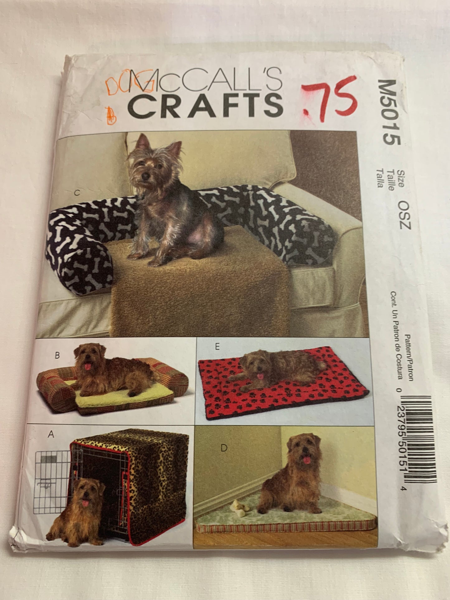 McCall's Sewing Pattern M5015 Dog Accessories, Mattress, Bumpers, Cover, Couch Saver, Size Small, Uncut, 2005
