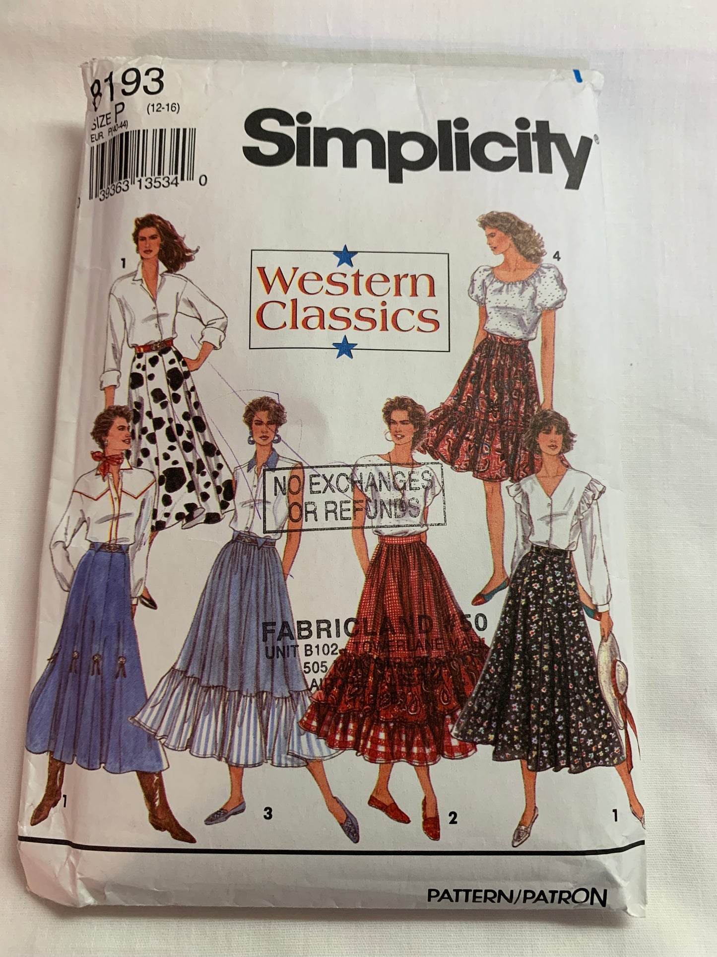 Simplicity Sewing Pattern 8193 Misses' Western Skirts, Circular, Ruffles, Zipper Back, 2 Variations, Size 12-16, Cut, Vintage 1996