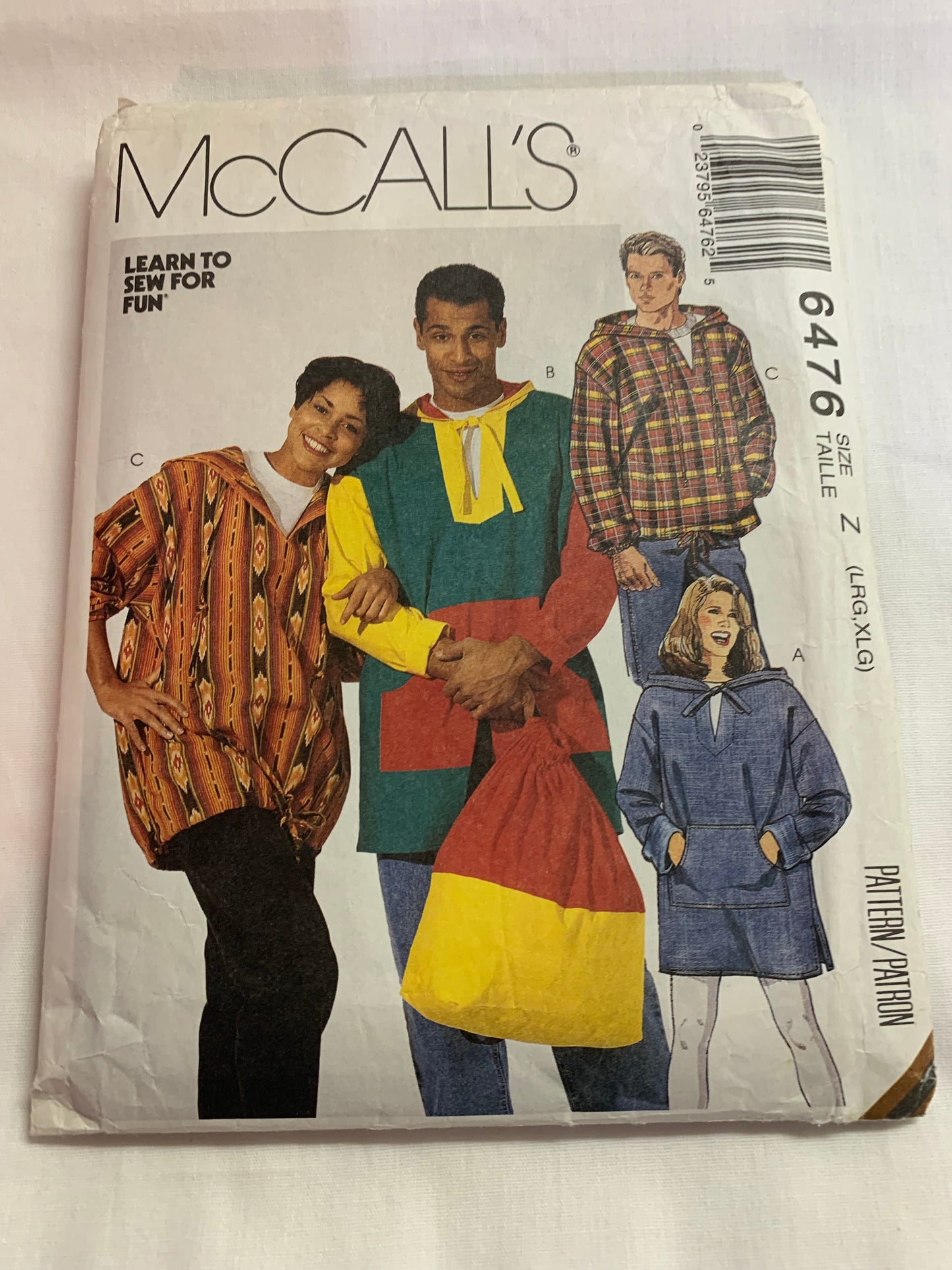 McCall's Sewing Pattern 6476 Misses'/Men's/Teens' Tops, Backpack, Loose-Fitting, Dropped Shoulders, Pockets, Size 38-44, Cut, Vintage 1993
