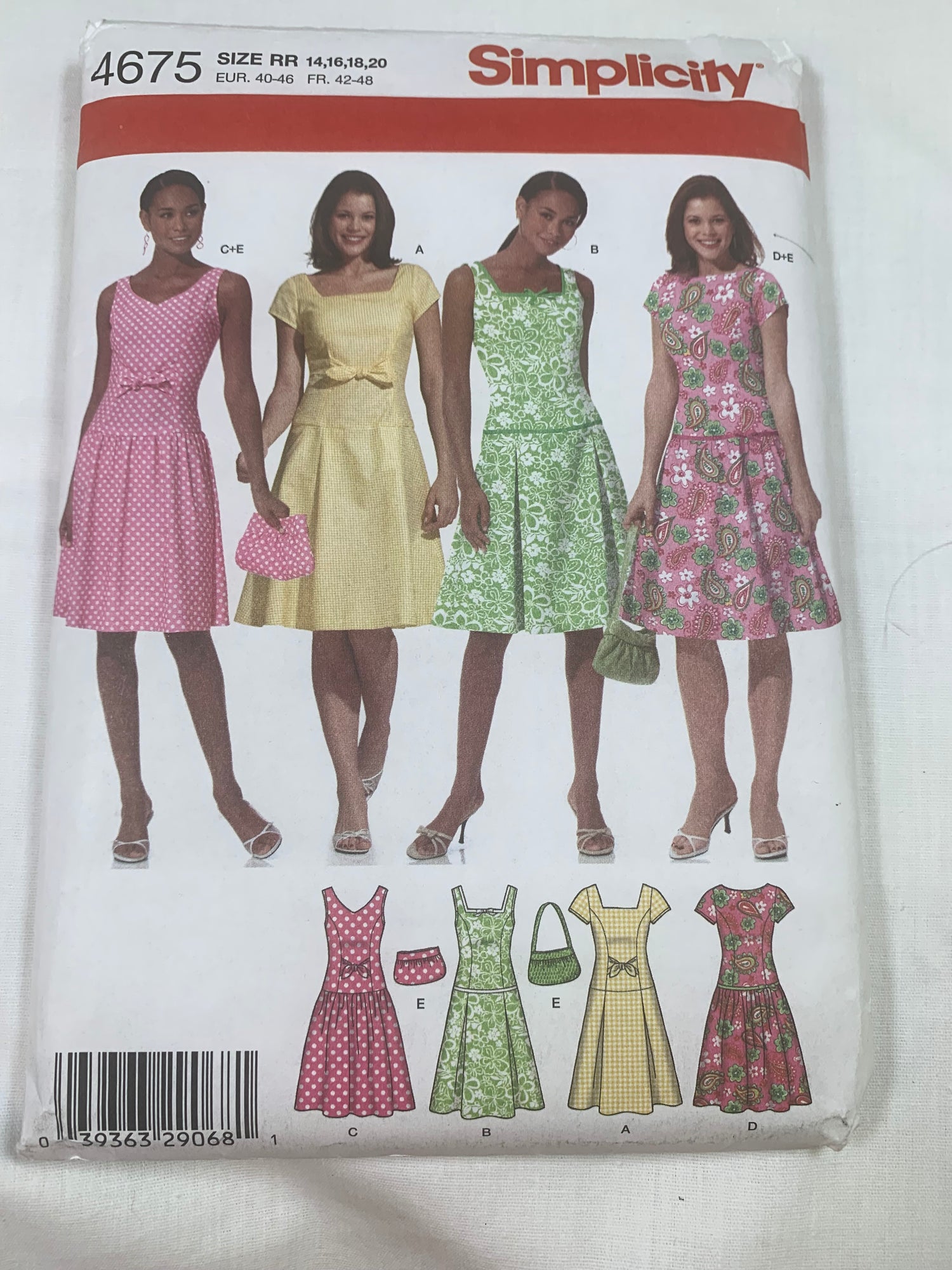 Simplicity Sewing Pattern 4675 Misses'/Misses' Petite Dresses, Bodice, Skirt, Purse, Zipper Back, Short Sleeves, Sleeveless, Variations, Size 14-20, Cut, 2011