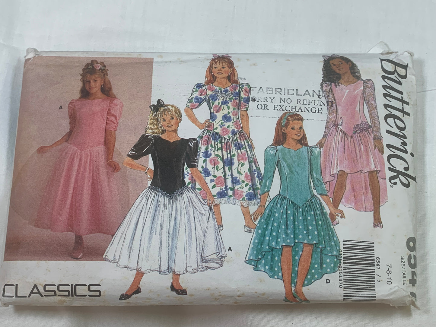 Butterick Sewing Pattern 6547 Girls' Dress, 4 Variations, Zipper Back, Full Skirt, Size 7-10, Cut, Vintage 1992
