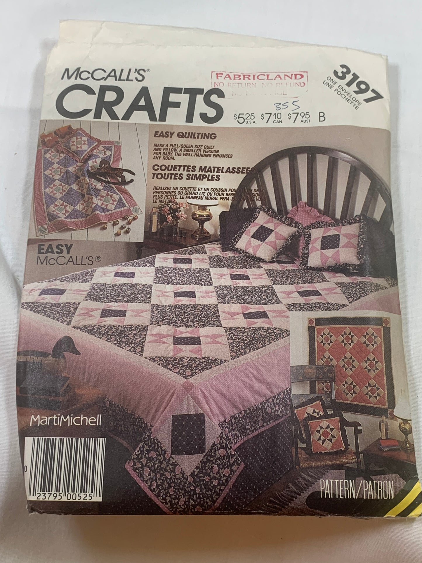 McCall's Sewing Pattern 3197 Crafts, Patchwork Quilting, Pillow, Blanket, Wall-Hanging, Uncut, Vintage 1987