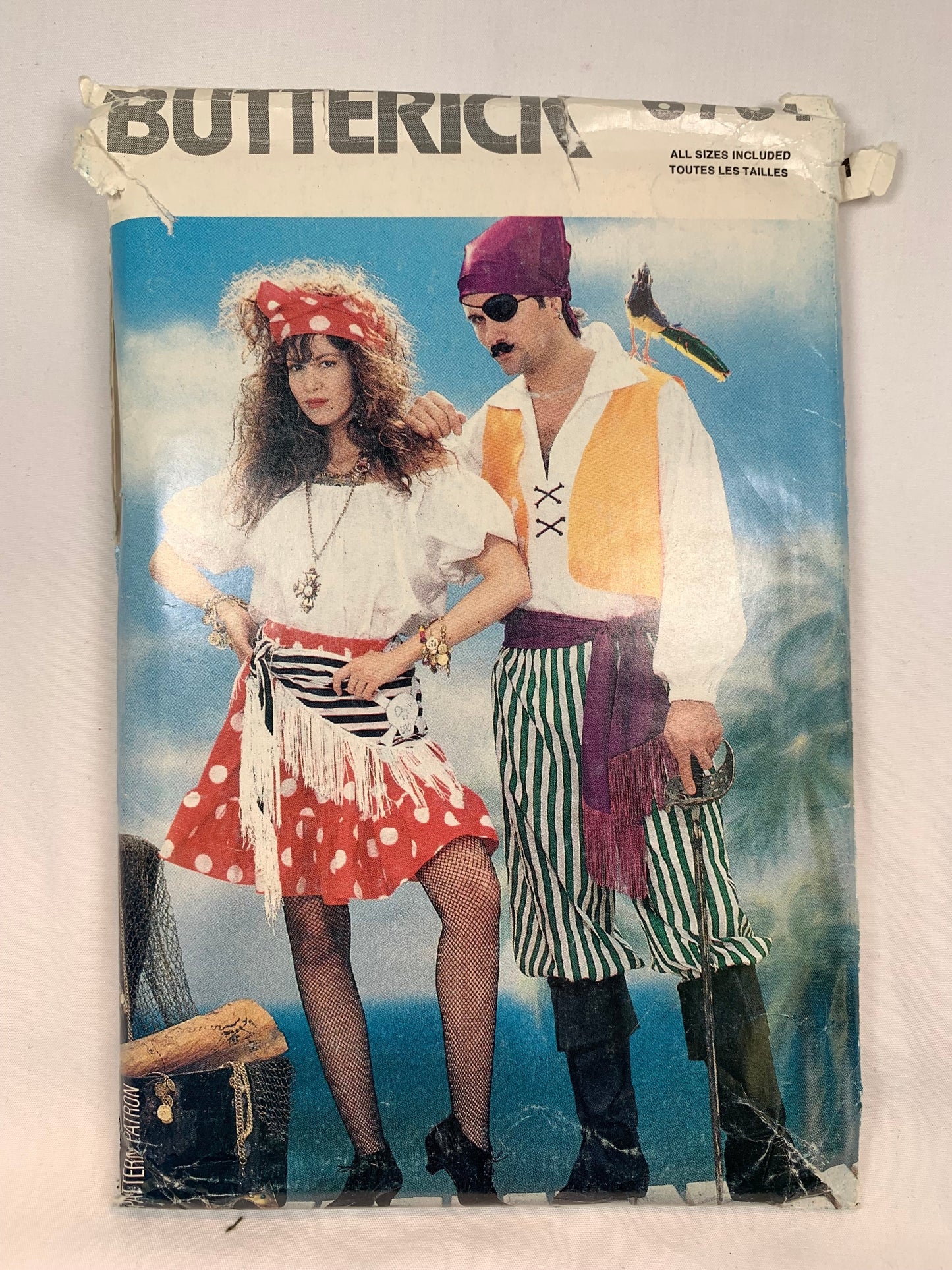 Butterick Sewing Pattern 6731 Men's Misses' Pirate, Costumes, Loose-Fitting, Pullover, Flared Skirt, Top, Scarf, Sash, Size 6-18, Uncut, Vintage 1988