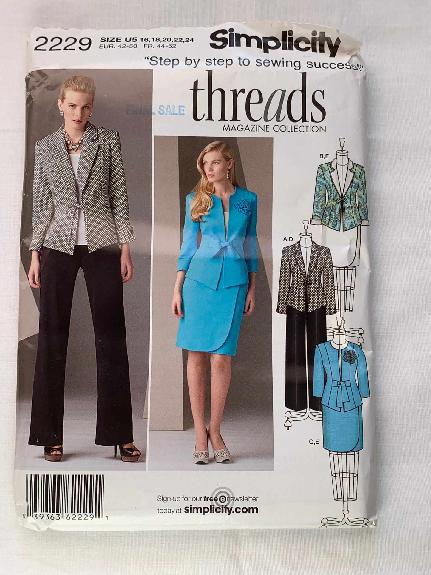 Simplicity Sewing Pattern 2229 Misses'/Misses' Petite Jacket, Skirt, Pants, Princess Seams, Zipper Back, Tie Front, Size 20-24, Uncut, 2011