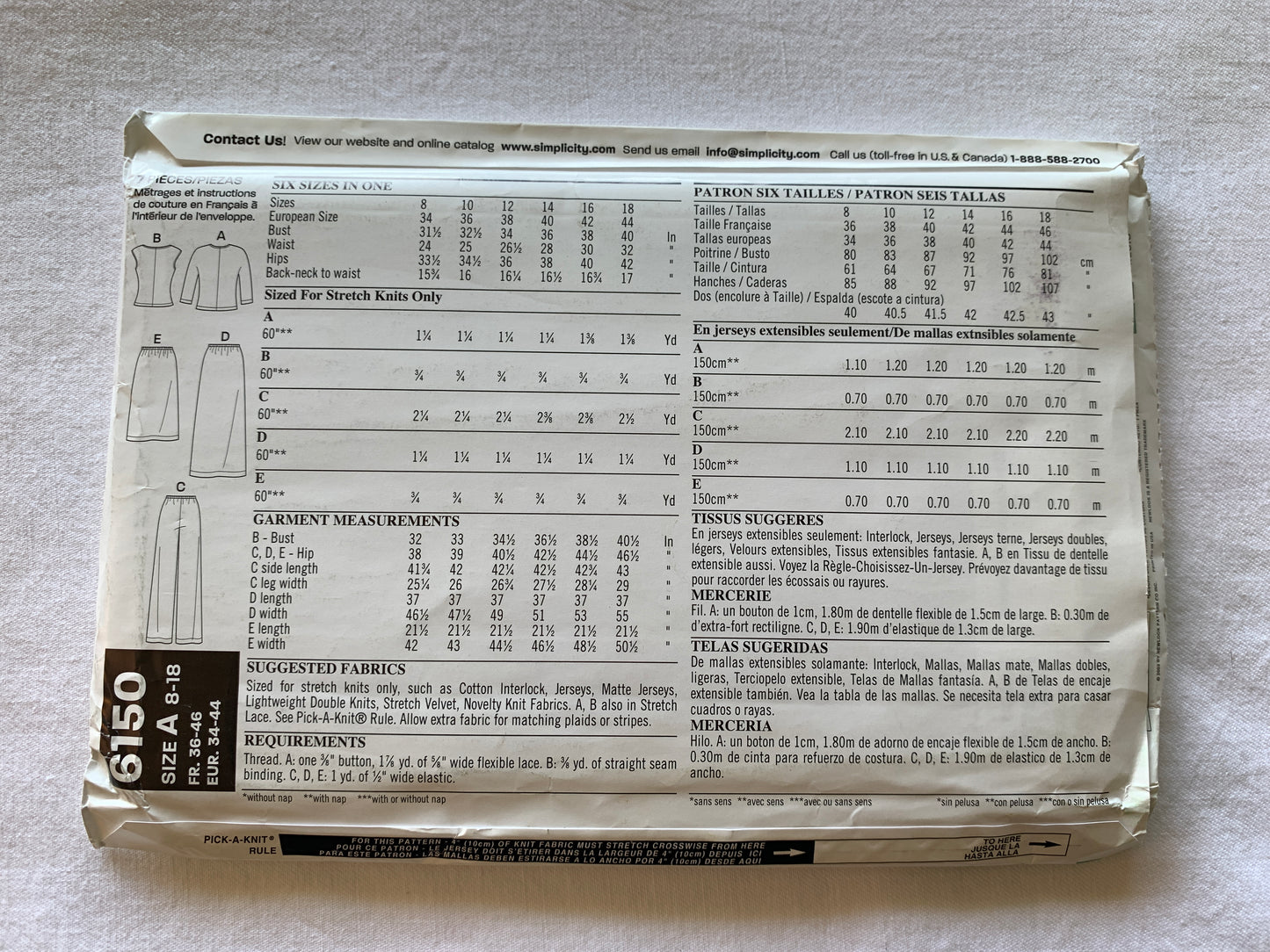 Simplicity New Look Sewing Pattern 6150 Misses' Pants, Tops, Jacket, Skirt, Size 8-18, Uncut, Vintage 2003