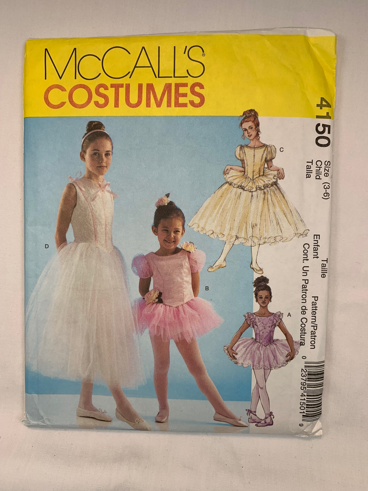 McCall's Sewing Pattern 4150 Girl's Ballerina Dress Costumes, Panties, Short Sleeves, Sleeveless, Princess Seams, Gathered Skirt, Size 3-6, Uncut, 2003