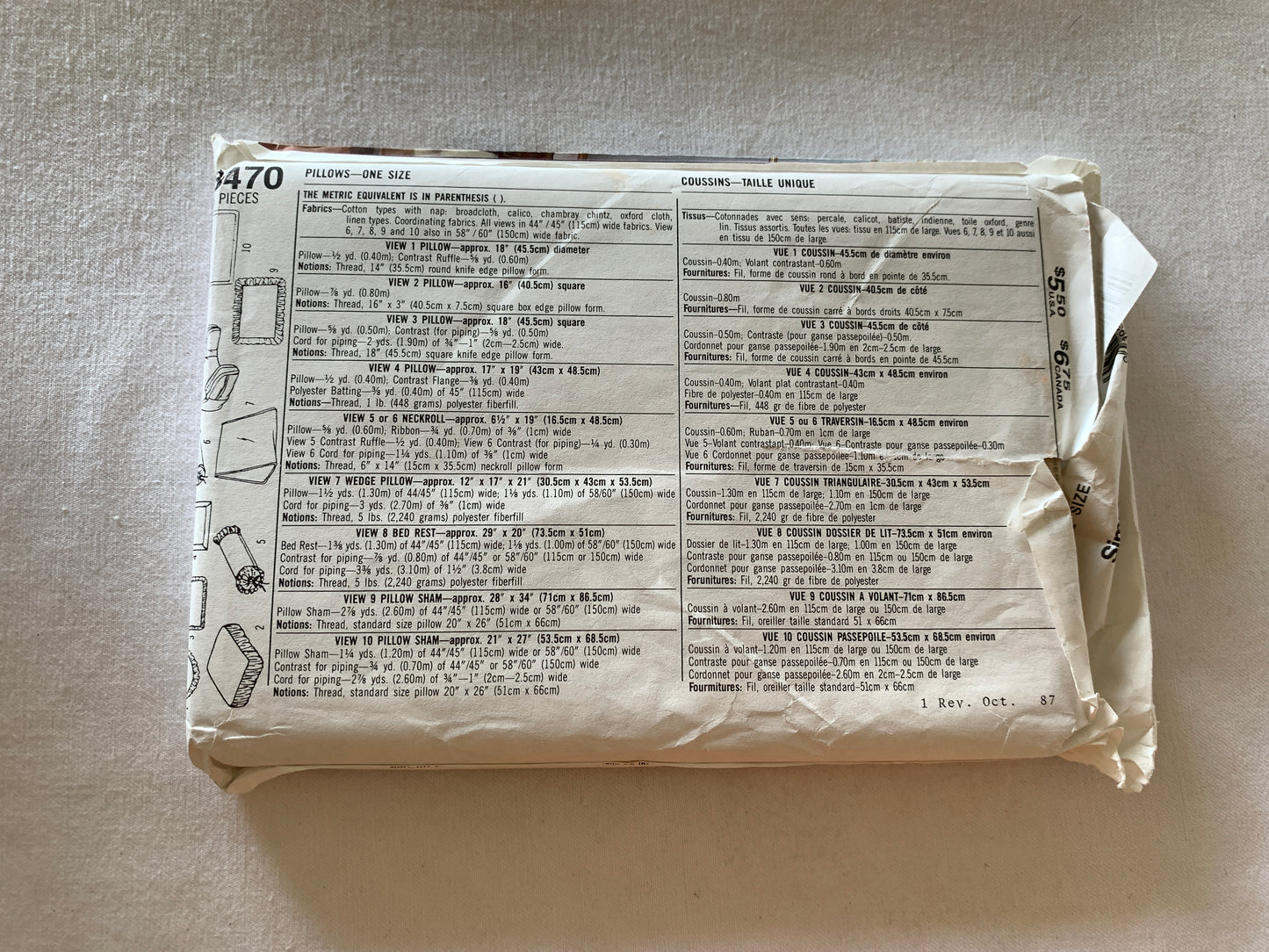 Simplicity Sewing Pattern 8470 Crafts, Pillow, Square, Roll, Oval, Wedge, Sham, 10 Variations, Uncut, Vintage 1987