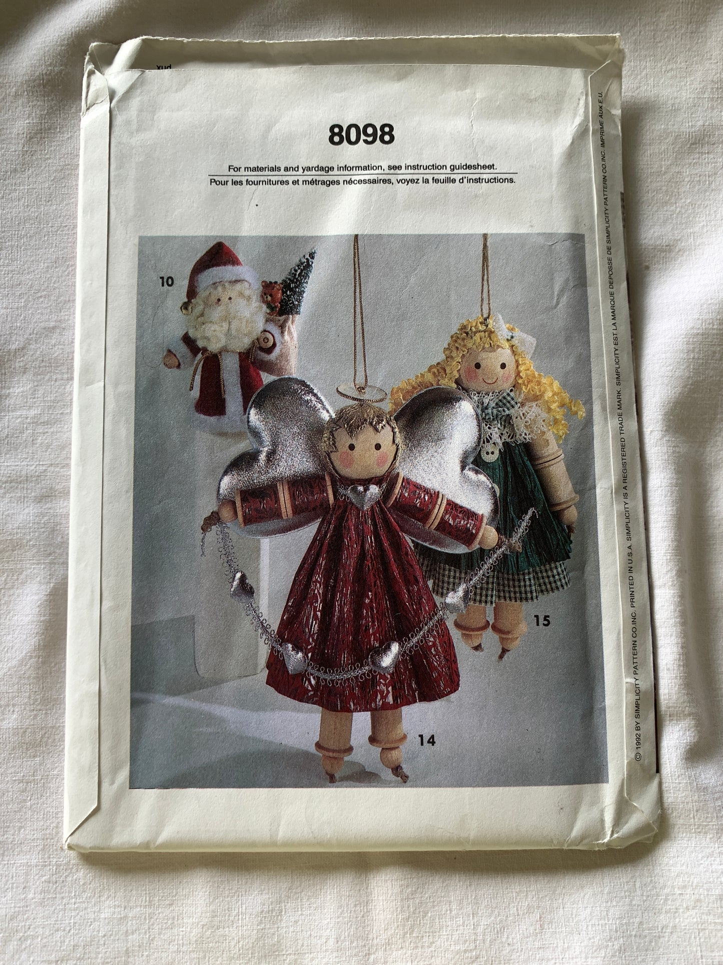 Simplicity Sewing Pattern 8098 Christmas Holiday Ornaments, Bear, Bunny, Angels, Animals, People, Uncut, Vintage 1992