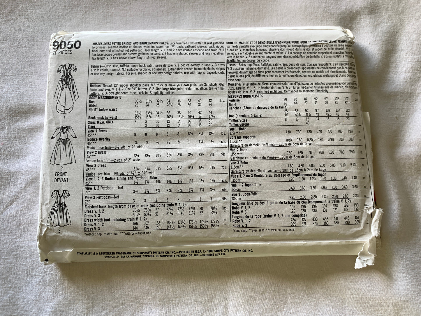 Simplicity Sewing Pattern Jessica McClintock 9050 Misses'/Misses' Petite Brides' Dress, Princess Seams, Zipper Back, Train, Size 12, Uncut, Vintage 1989