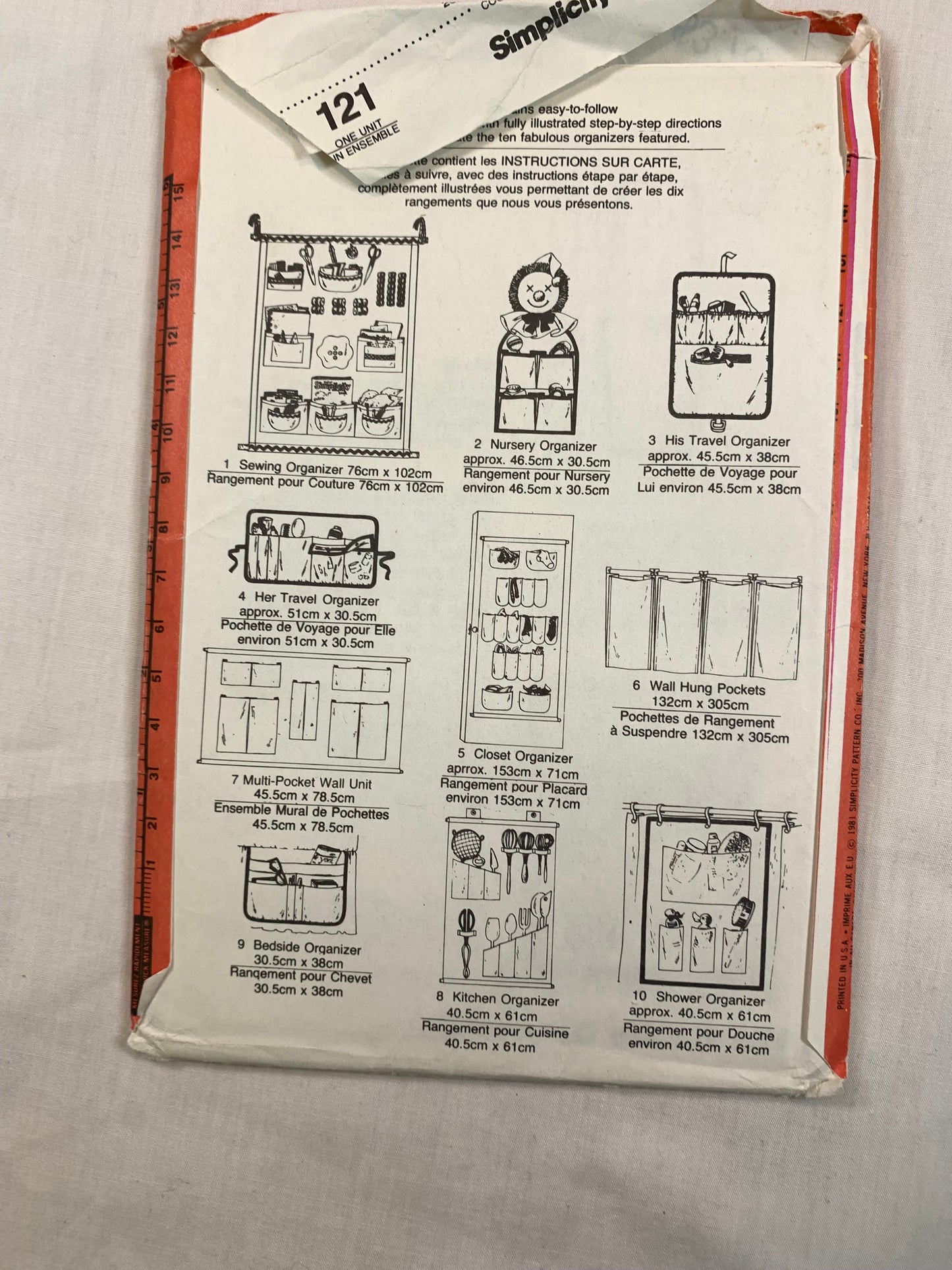 Simplicity Sewing Pattern 121 Crafts, 10 Organizers, Sewing, Nursery, Travel, Closet, Wall, Bedside, Kitchen, Bathroom, Uncut, Vintage 1981