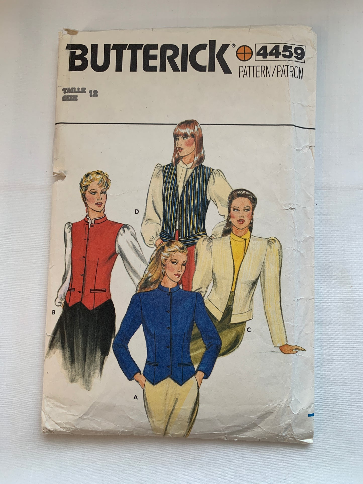 Butterick Sewing Pattern 4459 Misses' Jacket, Vest, Collar, Long Sleeves, Loose-Fitting, Size 12, Cut, Vintage 1980