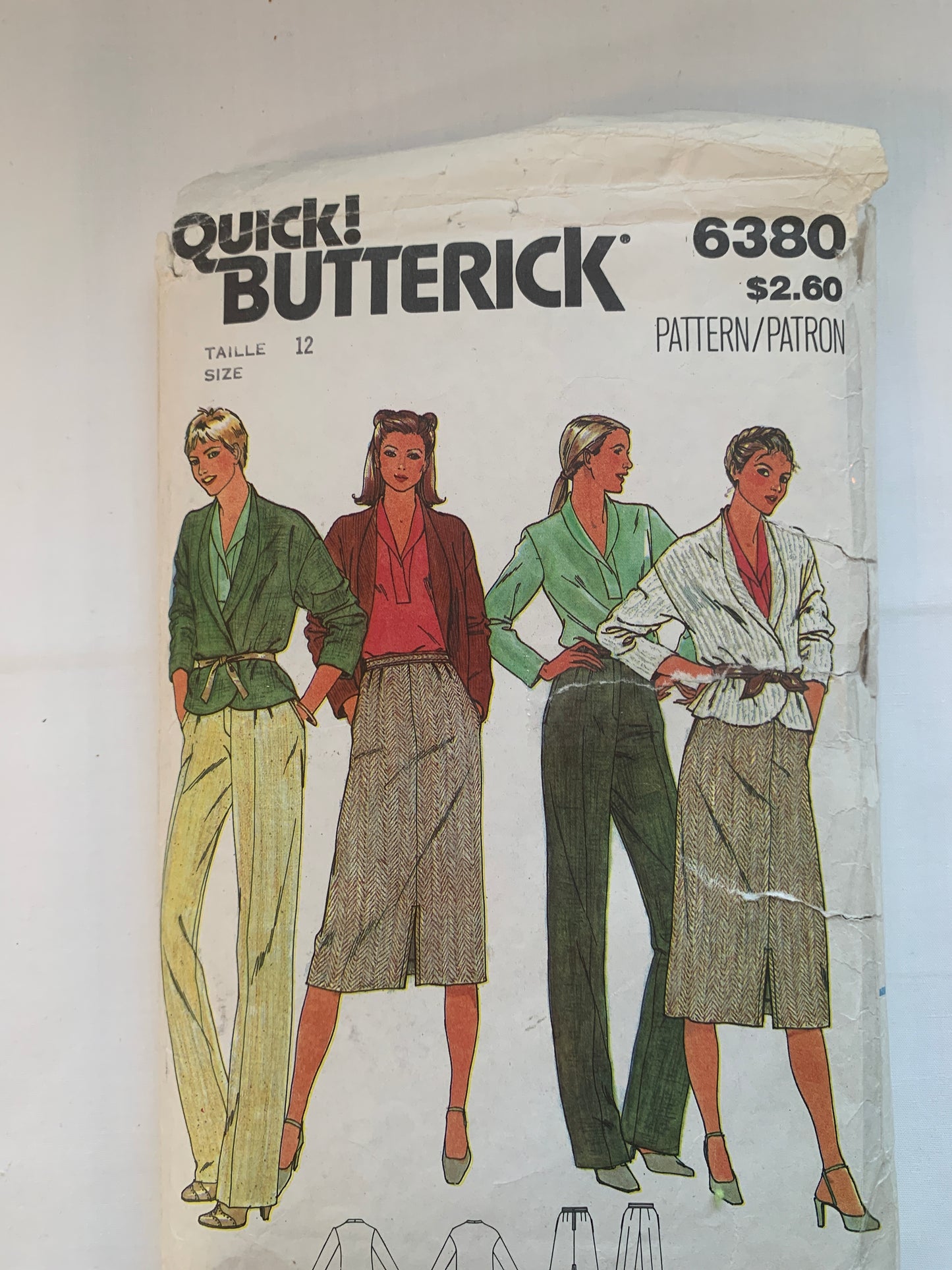 Butterick Sewing Pattern 6380 Misses' Jacket, Top, Skirt, Pants, Loose-Fitting, Long Sleeves, Shawl Collar, Size 12, Cut, Vintage 1978
