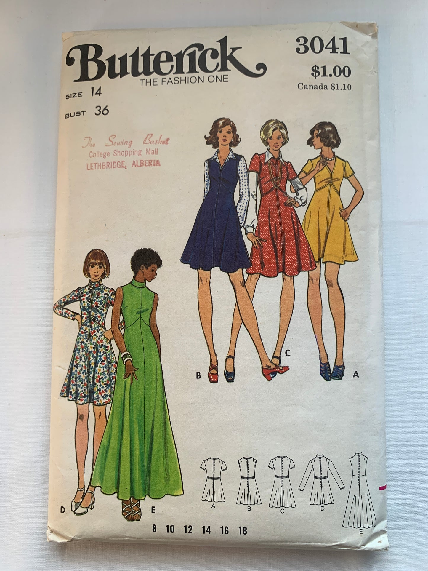 Butterick Sewing Pattern 3041 Misses' Jumper, Dress, Four Lengths, Fitted, Flared, Collar, Size 14, Uncut, Vintage 1970