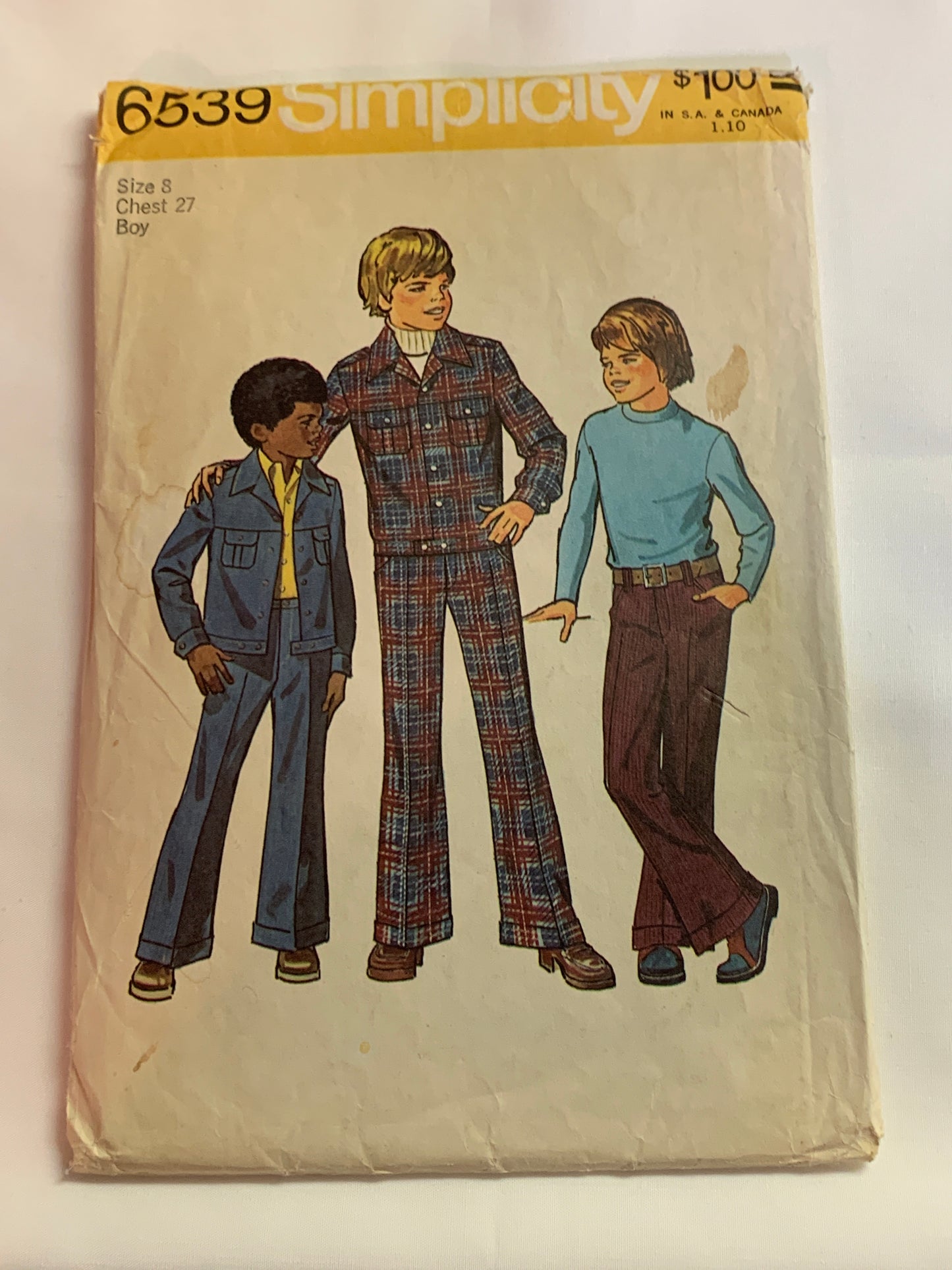 Simplicity Sewing Pattern 6539 Boys' Unlined Jacket, Pants, Pockets, Zipper Front, Button Front, Size 8, Cut, Vintage 1974