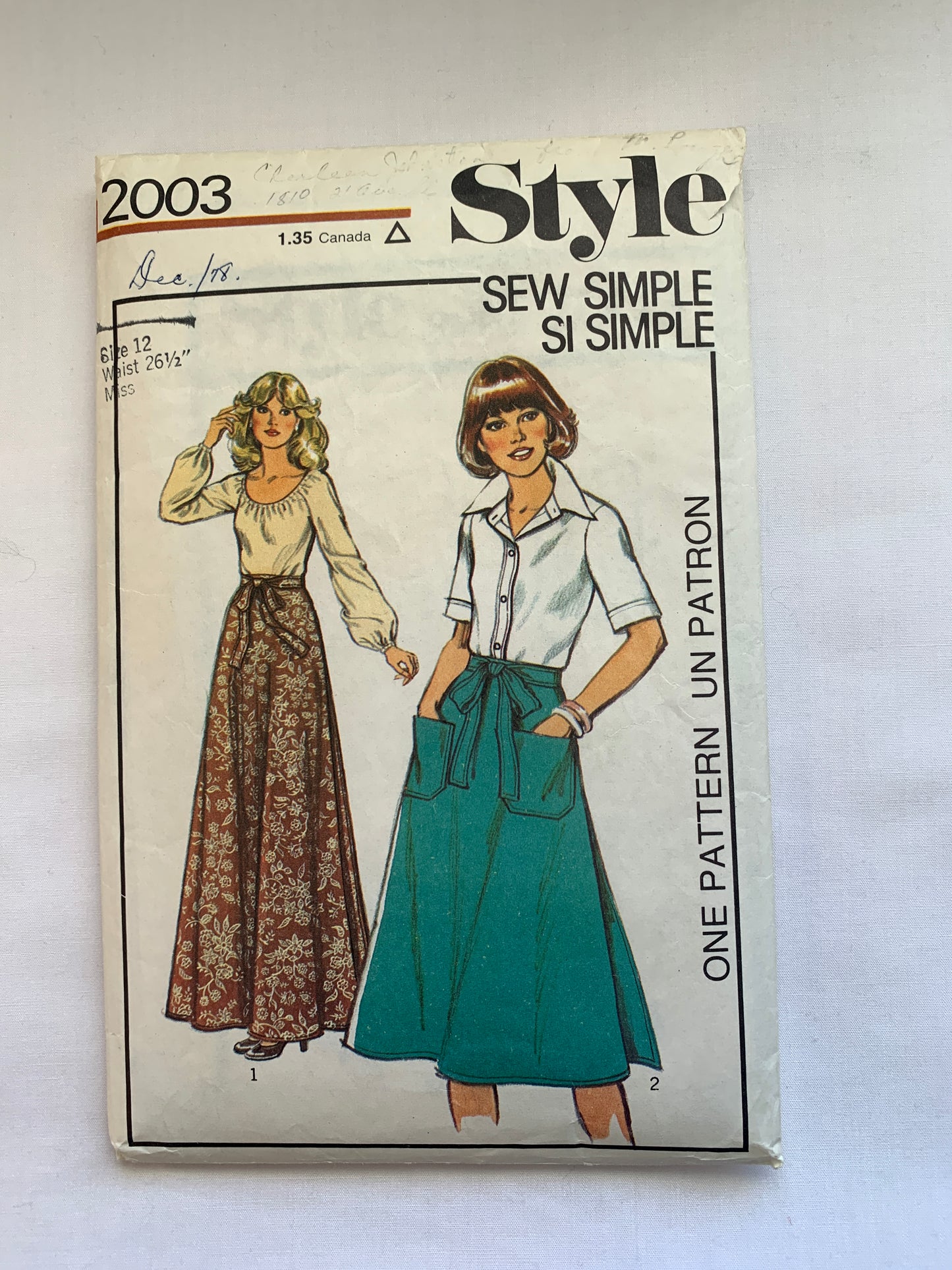 Style Sewing Pattern 2003 Misses' Wrap Skirt, Two Lengths, Pockets, Ties, Size, Cut, Vintage 1977