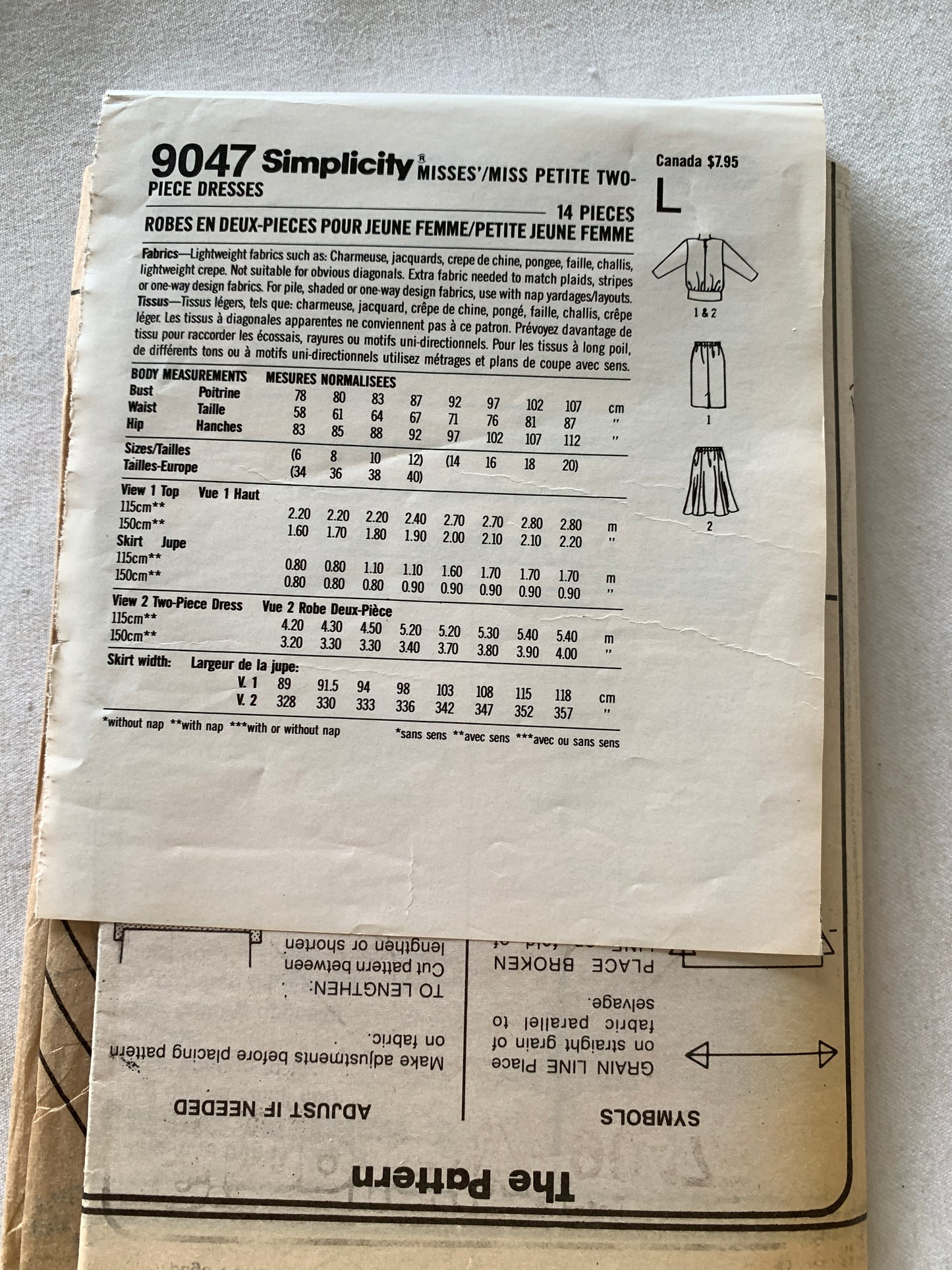 Simplicity Sewing Pattern 9047 Misses' Pants, Tops, Straight/Full Skirt, Elastic Waist, Long Sleeves, 2 Variations, Size 14-20, Uncut, 2010