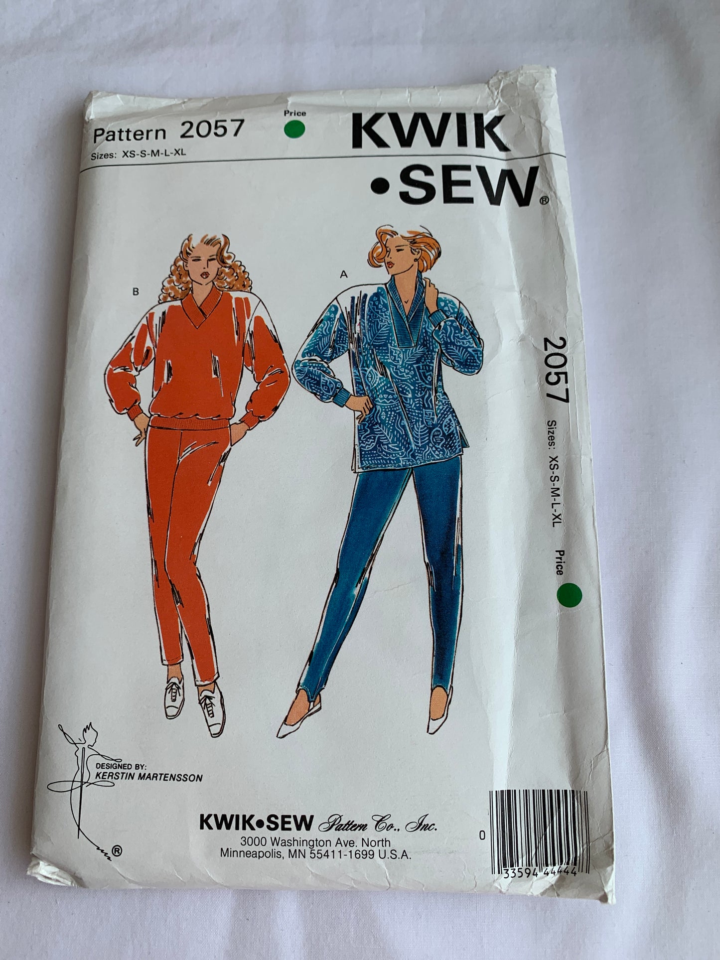 KWIK Sewing Pattern 2057 Misses' Pants, Tops, Jogging Suit, Dropped Shoulders, Elastic Waist, Size 31-45, Uncut, Vintage 1980