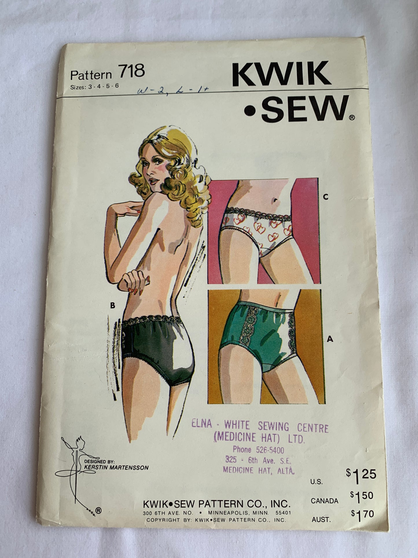 KWIK Sewing Pattern 718 Misses' Ladies Panties, 3 Variations, Hip-HUggar, Bikini, Underwear, Elastic Waist, Size 3-6, Uncut, Vintage 1970